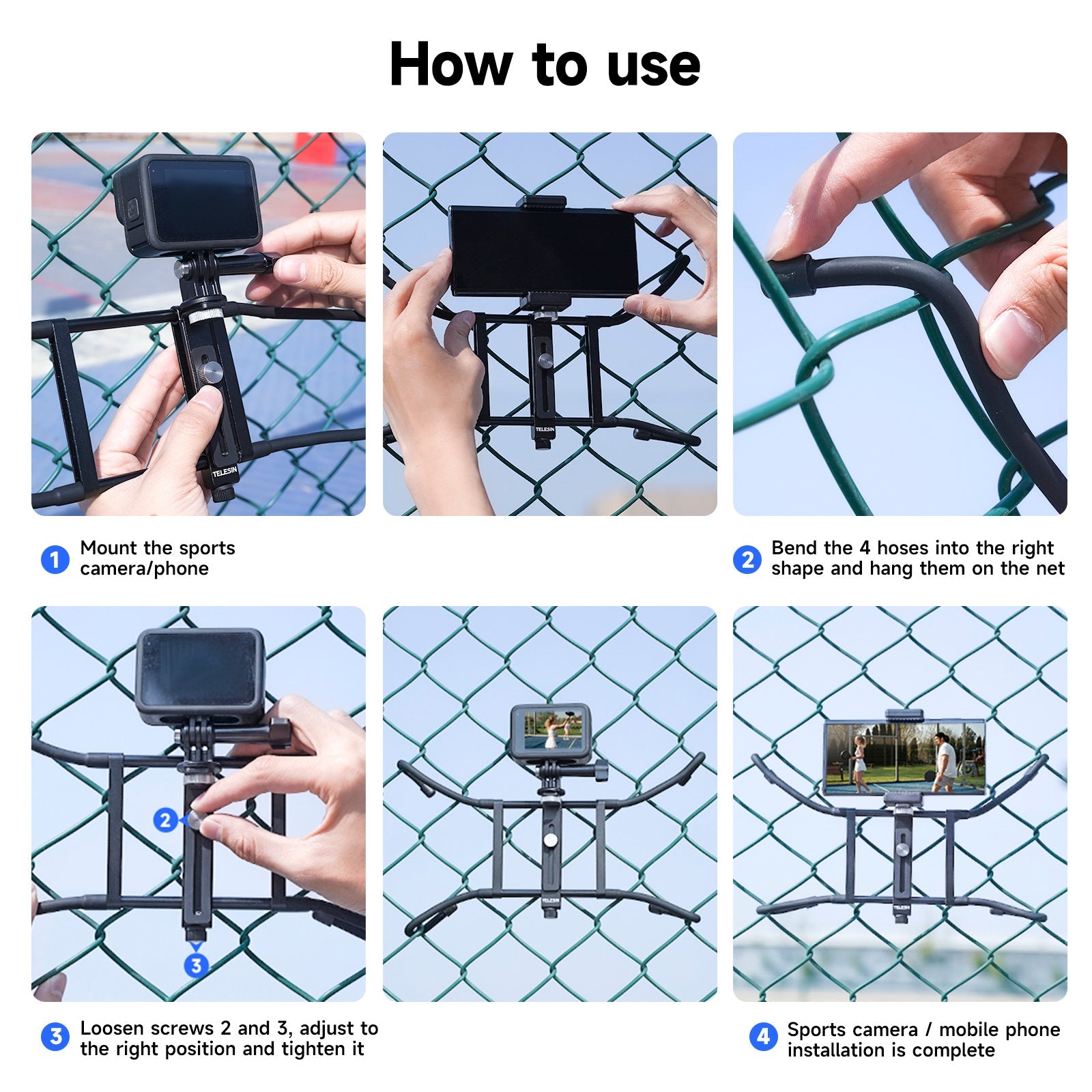 Ruskattu nettotuki elävälle baseball- ja tennis diffuusiolle GoPro DJI Action4: lle