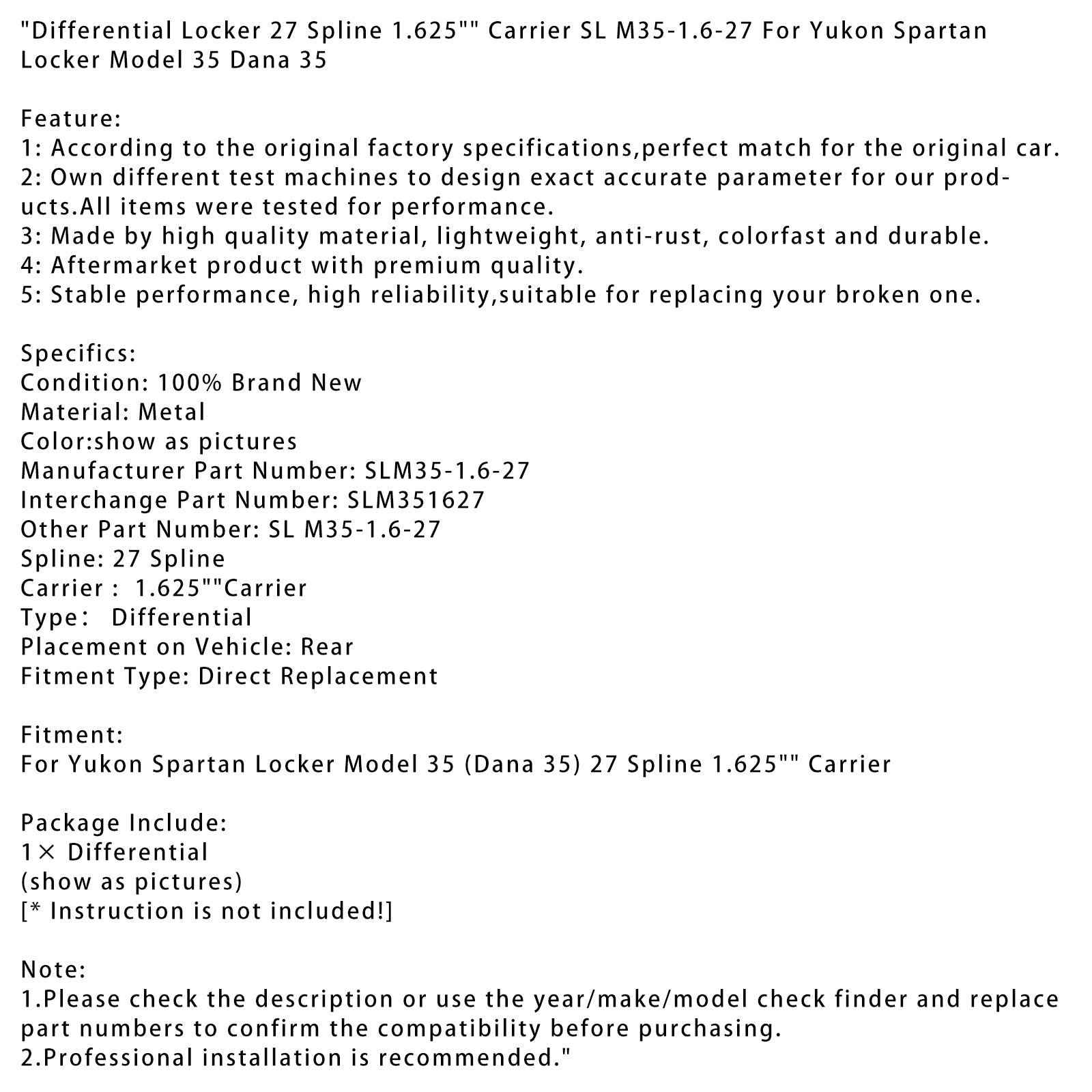 Blocca differenziale 27 scanalature 1.625"" Carrier SL M35-1.6-27 per Yukon Spartan