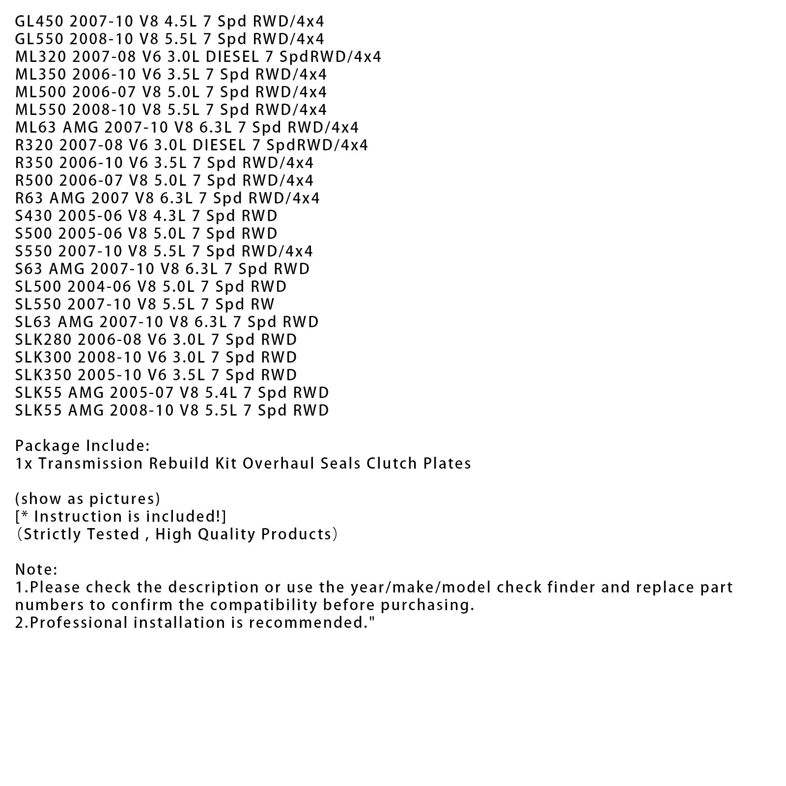 Kit di revisione della trasmissione Mercedes-Benz SLK300 V6 3.0L 7 marce RWD 722.9 2008-2010, dischi di revisione'frizione
