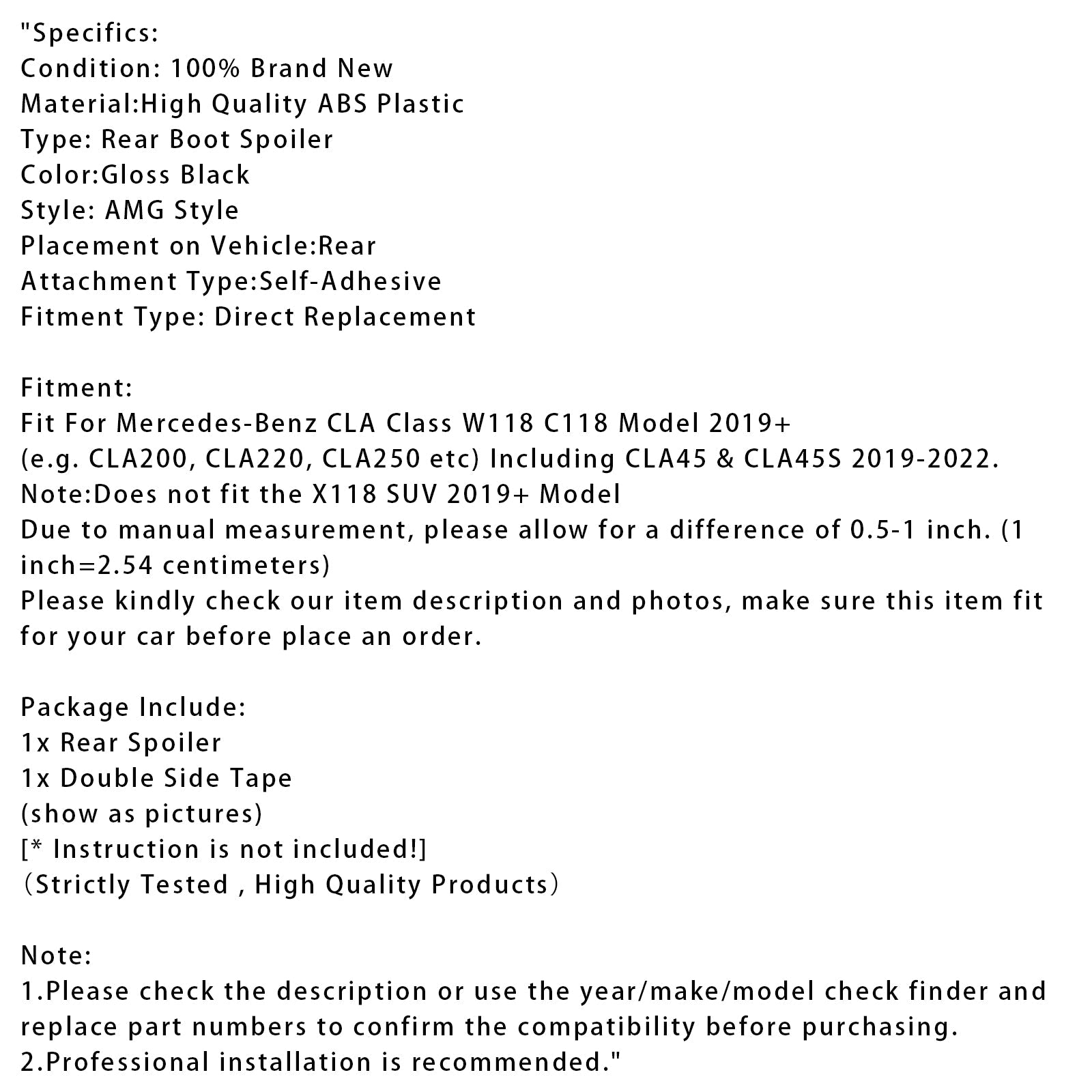 Mercedes-Benz razreda CLA od leta 2019 naprej W118 C118 Sijajno črn zadnji spojler za