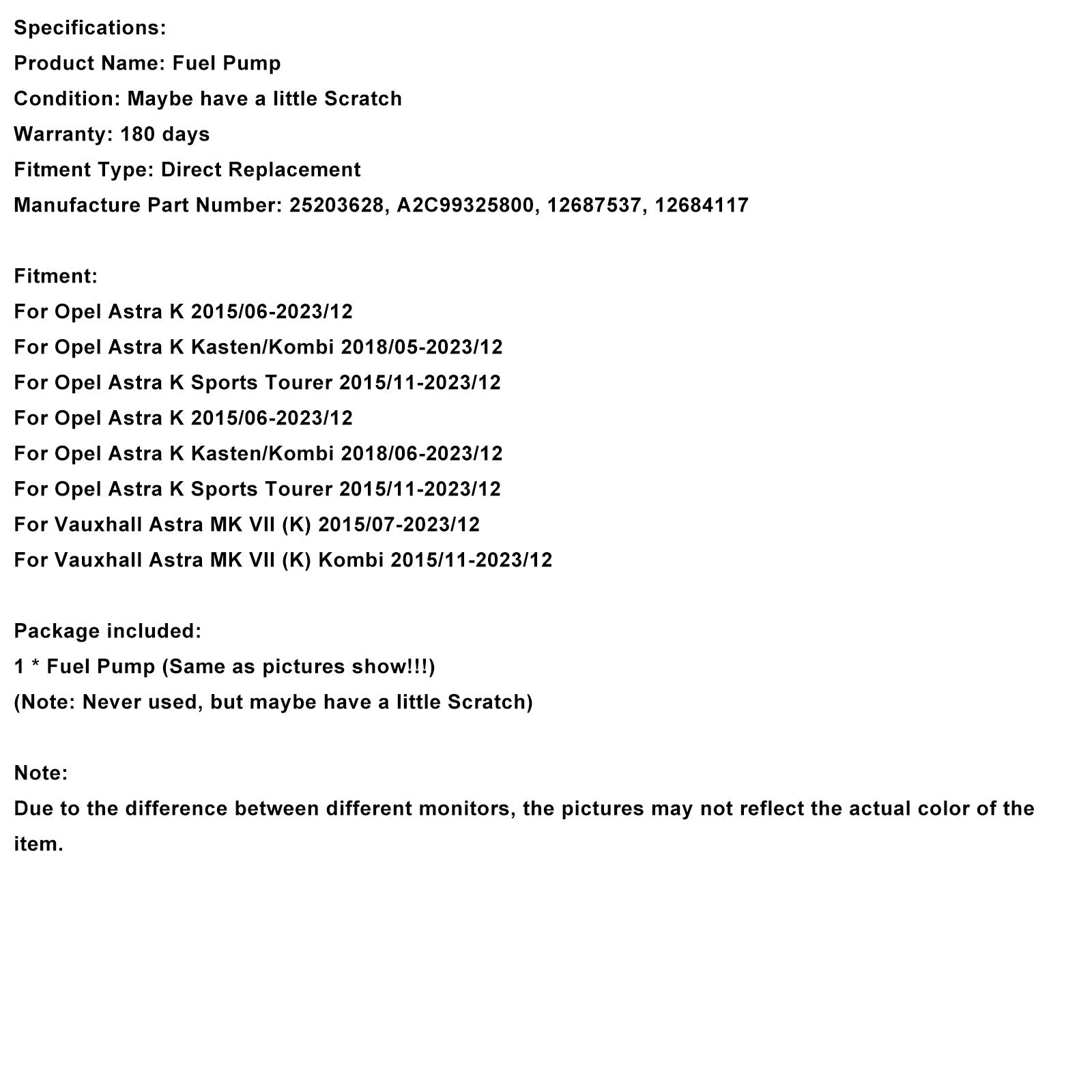 Hogedrukbrandstofpomp voor Vauxhall Astra MK VII (K) A2C99325800 (2015/07-2023/12)