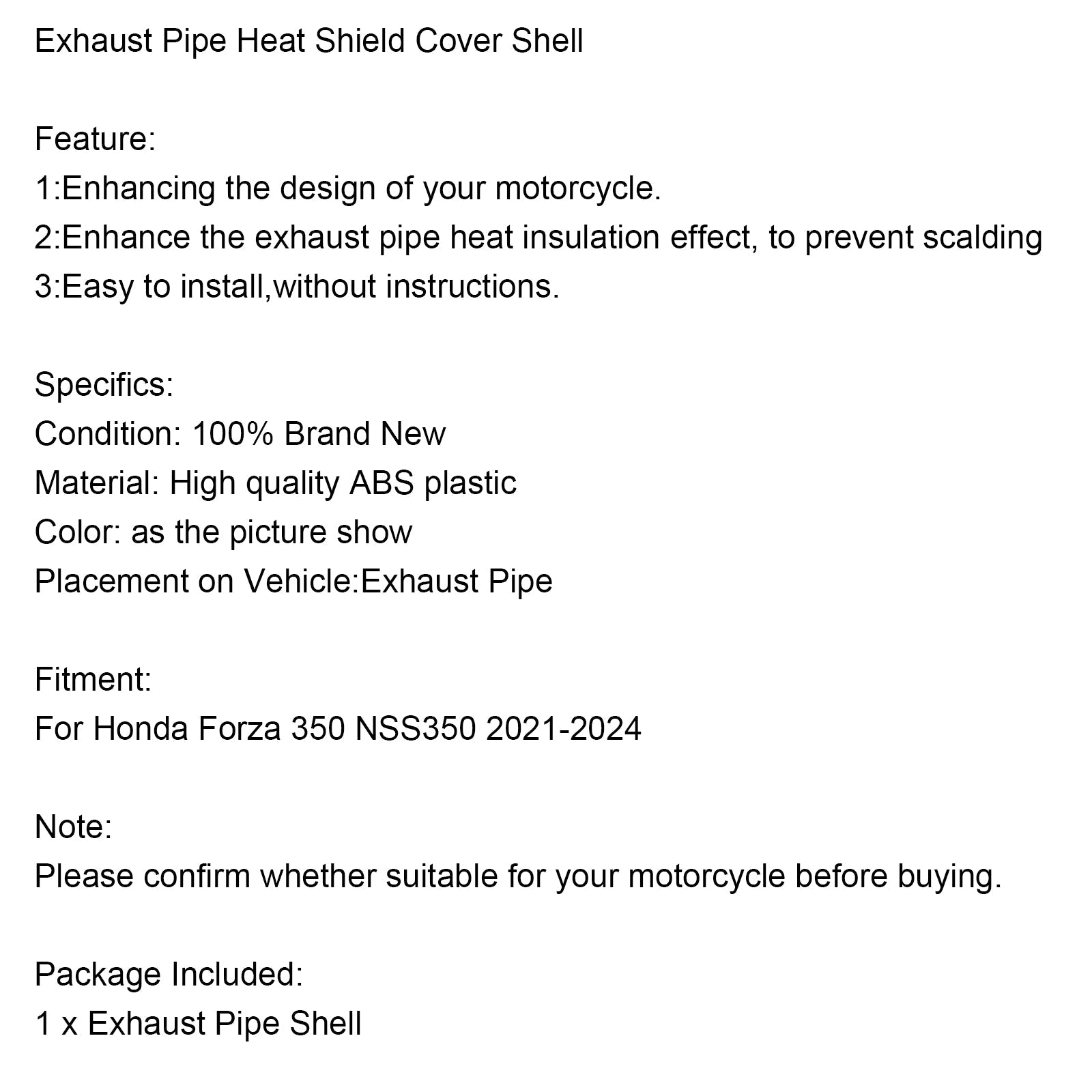 Shell di protezione dello scudo termico della Honda Forza Forza 350 NSS350 2021-2024 scarico