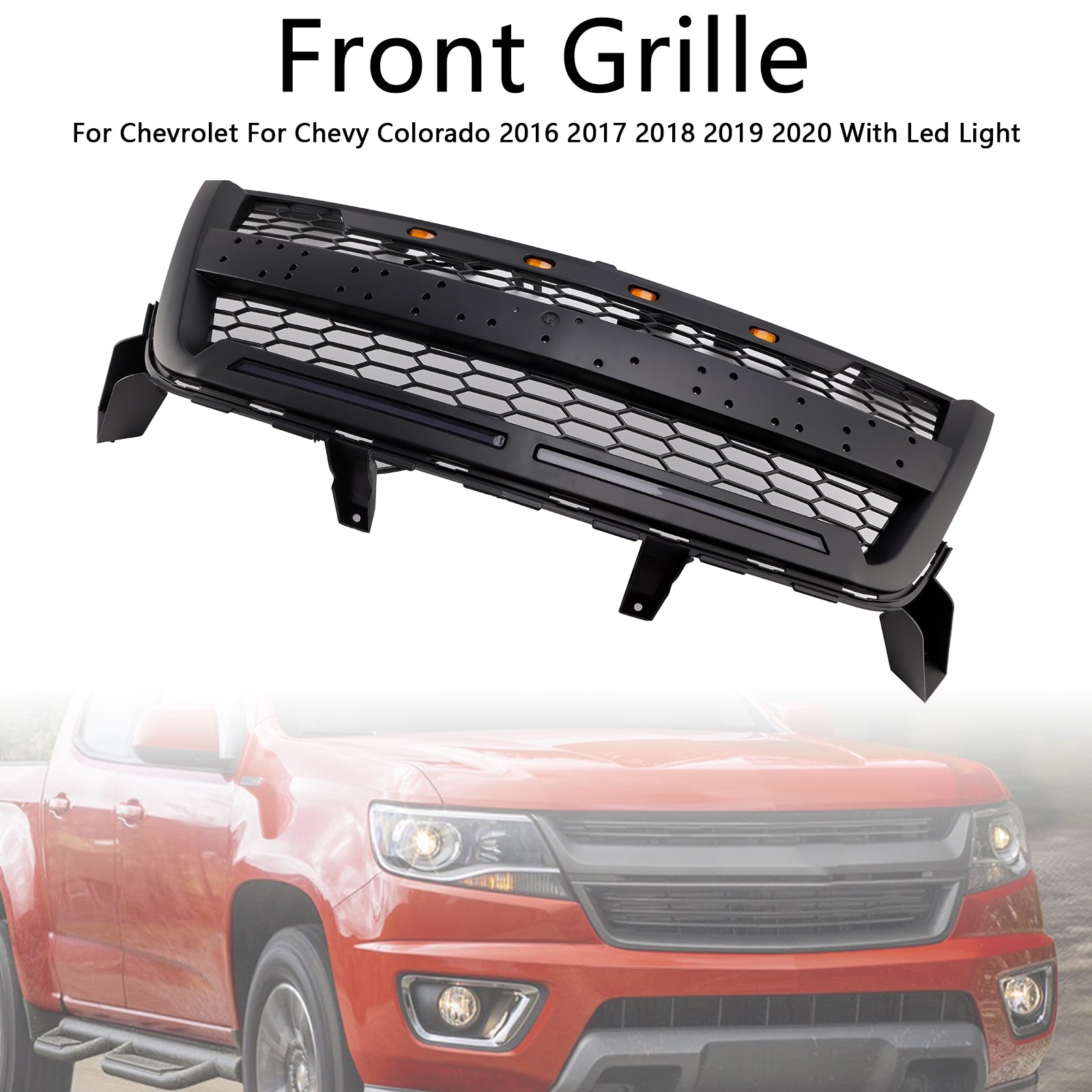Mat Black Front Bumper Grid voor Chevy Colorado 2016-2020 met LED