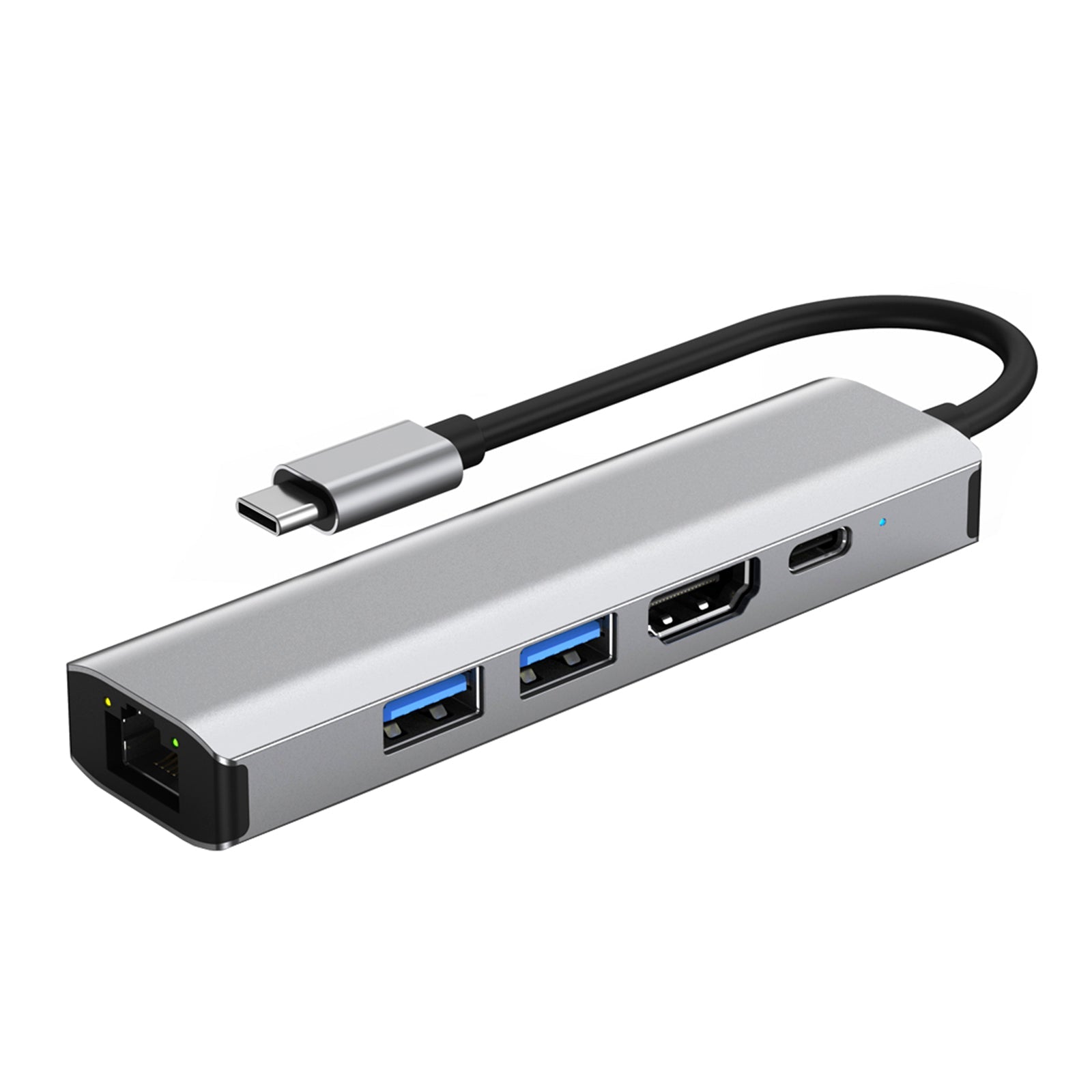 Adaptateur 5 en 1 TYPE-C vers USB 3.0*1 + USB 2.0*1 + PD100W/USB-C Data + HDMI + carte réseau 100M pour iPad