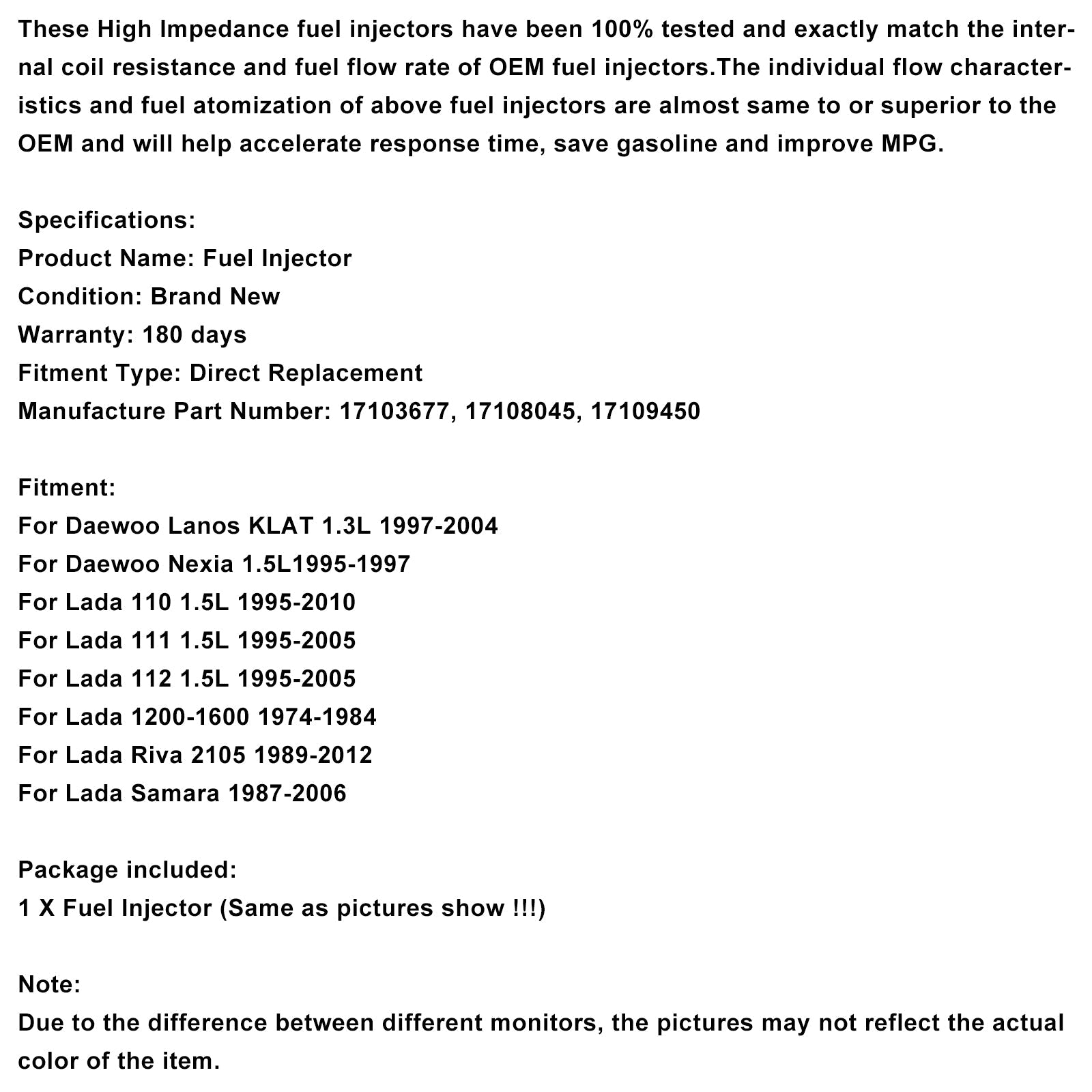 1 brandstofinjector 17109450 voor Daewoo Lanos 1997-2004 en Nexia 1995-1997