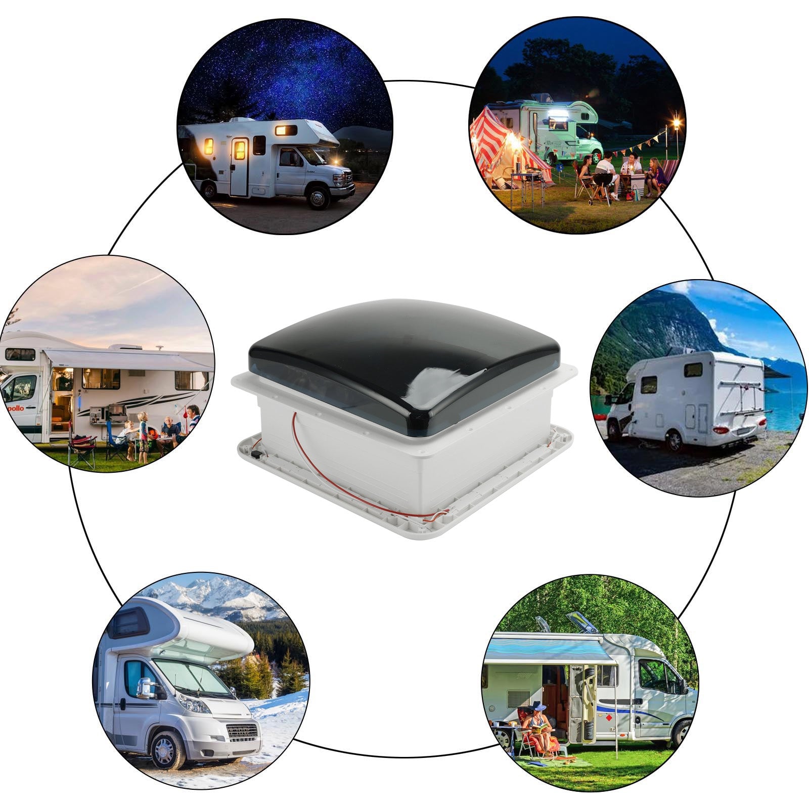 14-calowy nawiew dachowy do przyczep kempingowych 3-biegowy silnik Wentylator do pojazdów kempingowych 12 V Świetlik z oświetleniem LED