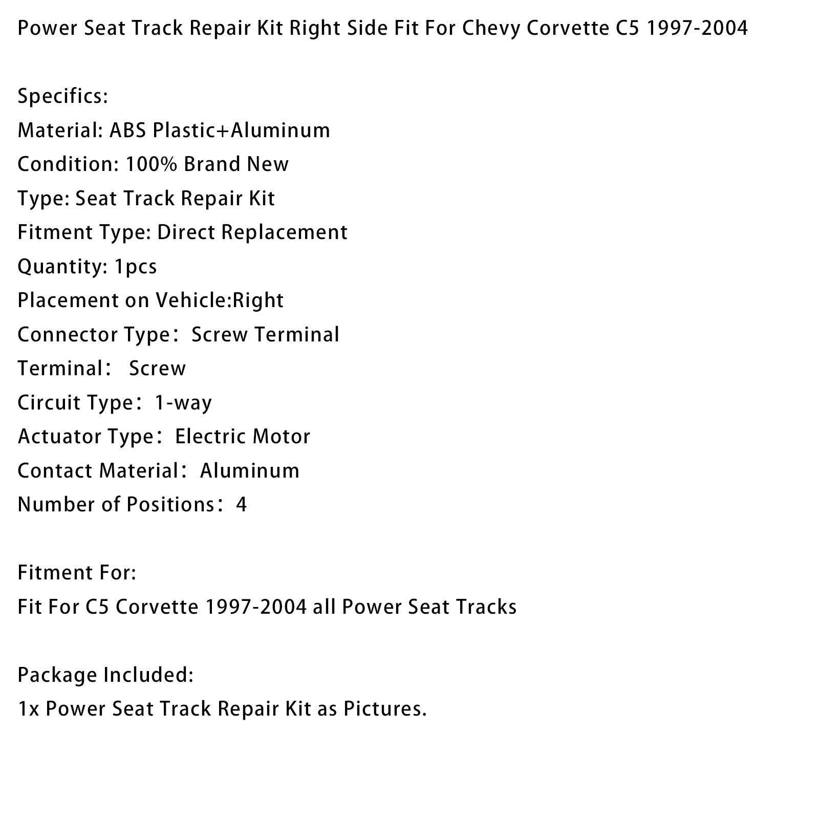 Kit de reparación de riel de asiento eléctrico derecho para Chevrolet Corvette C5 (1997-2004)