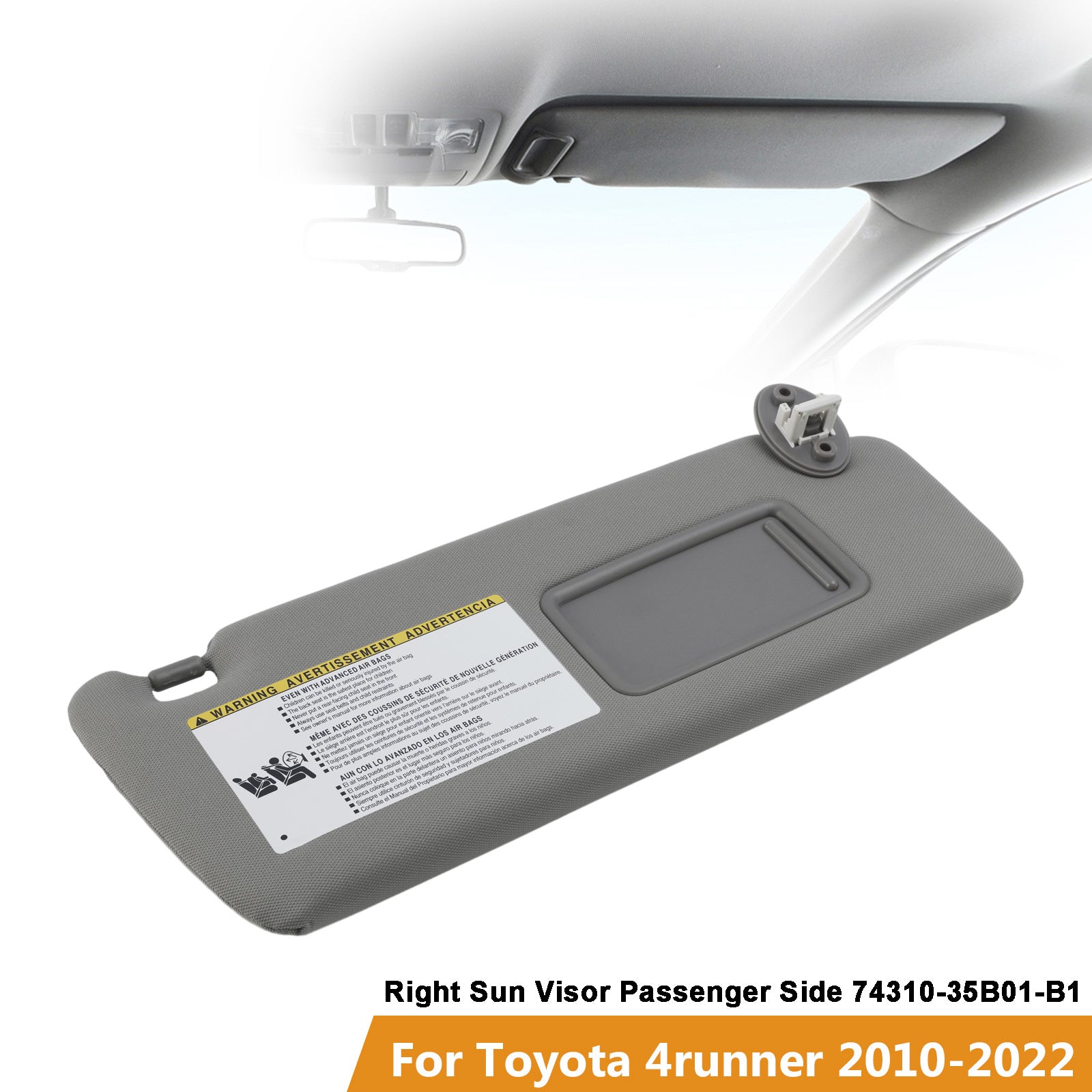 Visera solar derecha para pasajero Toyota 4Runner 2010-2022 74310-35B01 gris