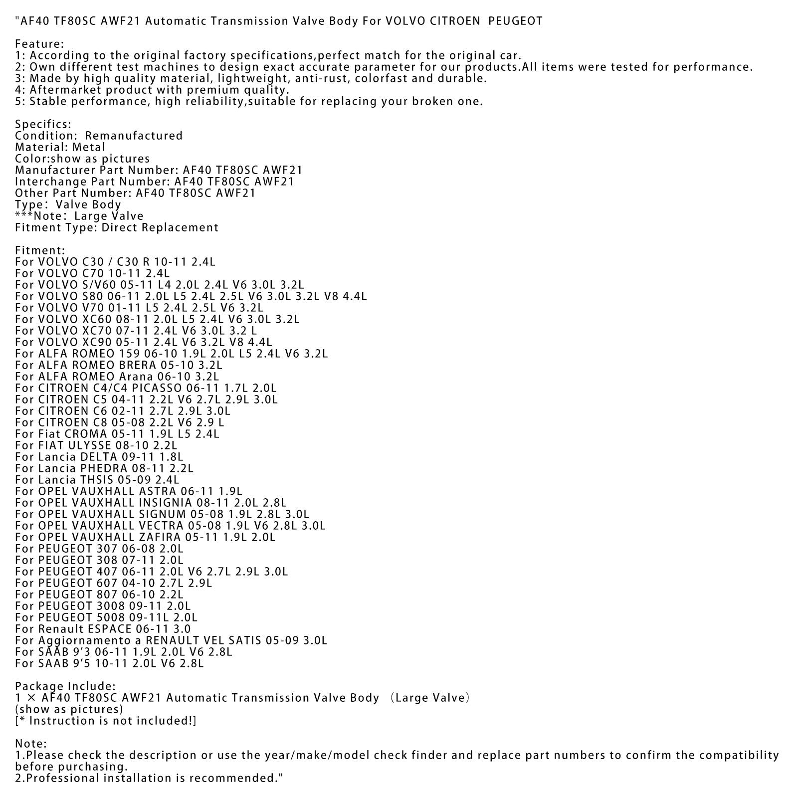 Citroen C8 2.2 L V6 2.9 L 2005-2008 AF40SC AWF21