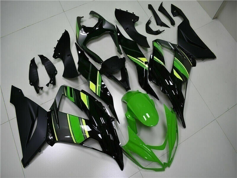 Kit de carénage en plastique moulé par injection vert et noir avec kit de vis pour Kawasaki ZX-6R 2013-2018