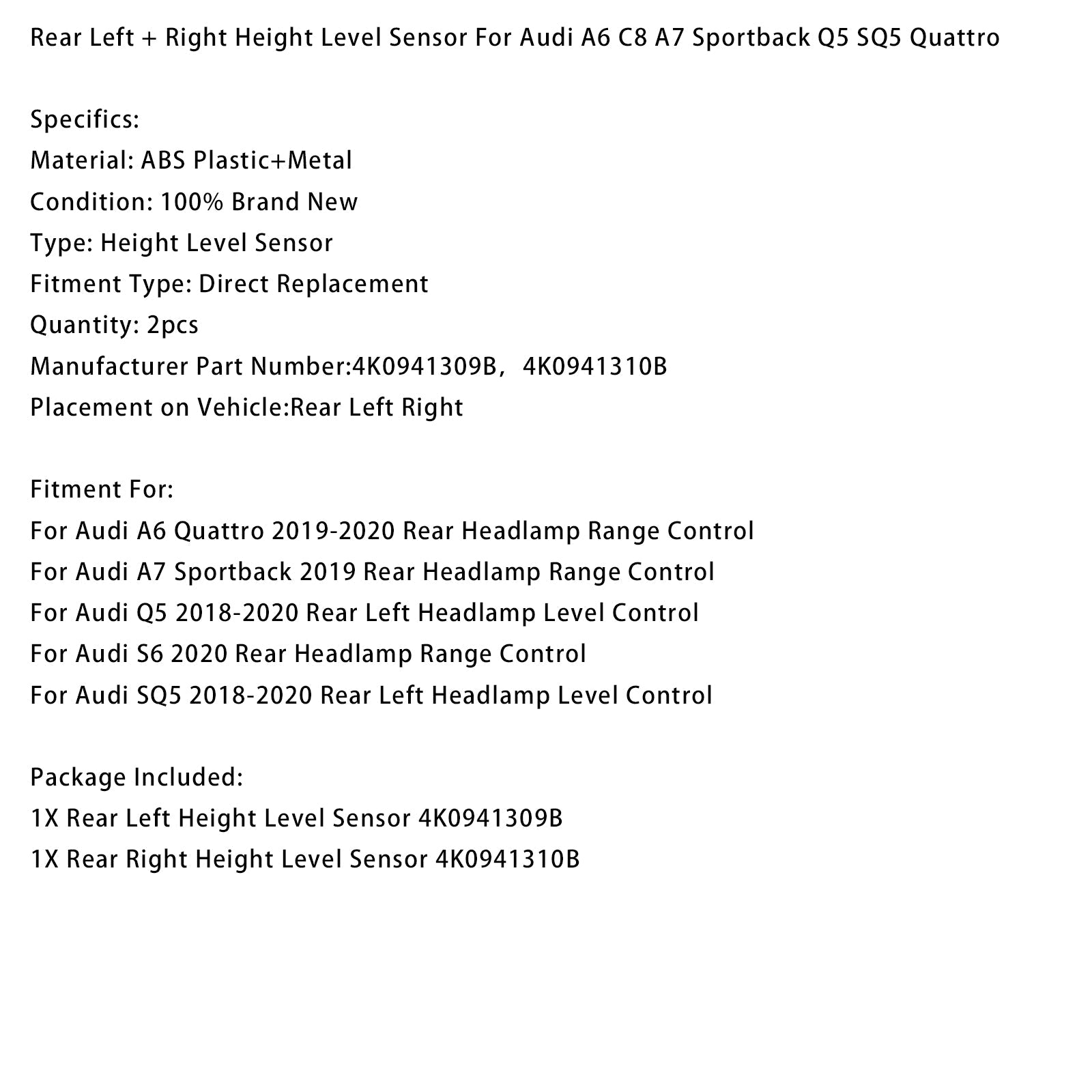 Niveausensoren links en rechts achter voor Audi A6 C8 A7 Sportback Q5 SQ5 Quattro