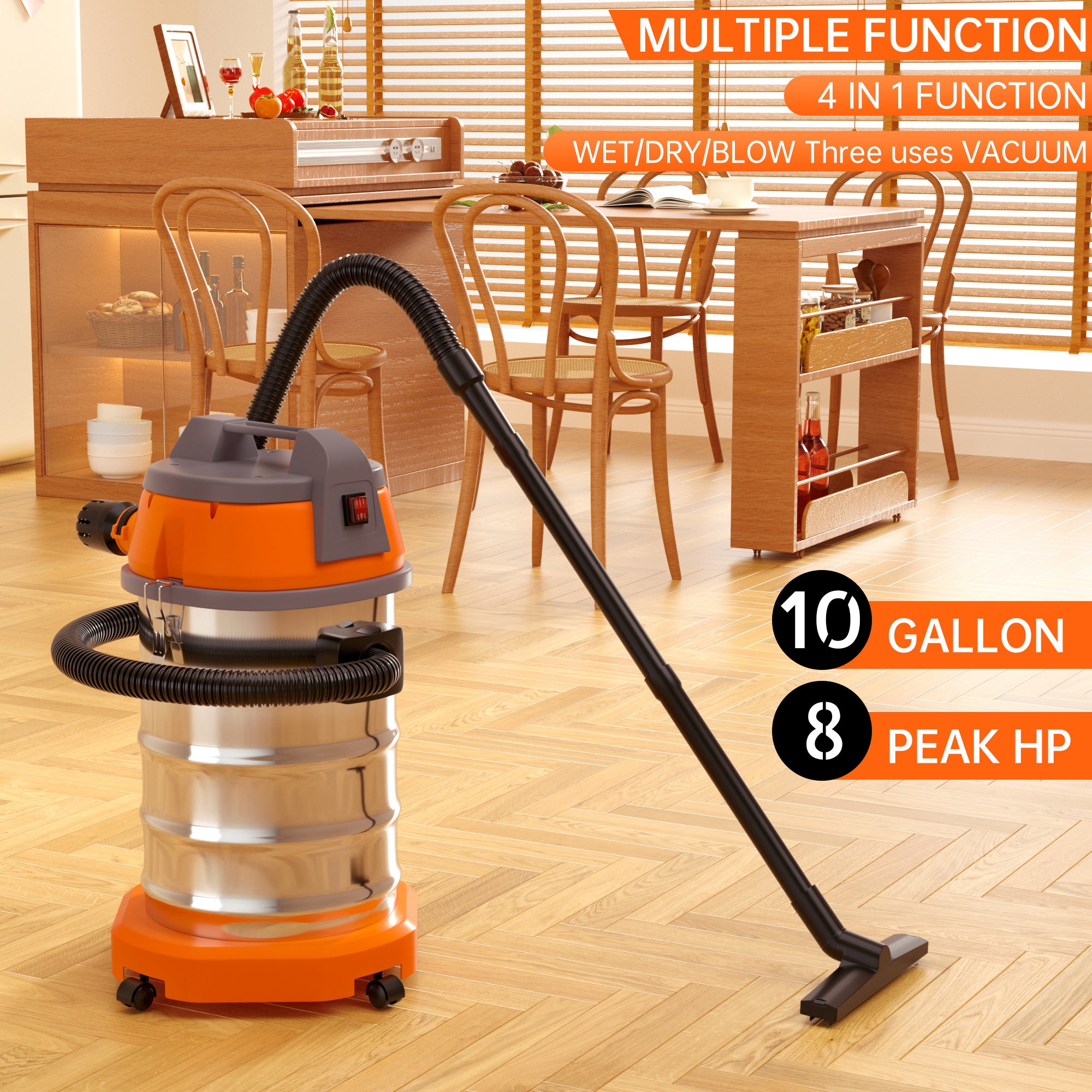 Aspirateur d'atelier portable en acier inoxydable, 3200 W, 3000 W, 8 CV de pointe, pour garage, maison, atelier, voiture