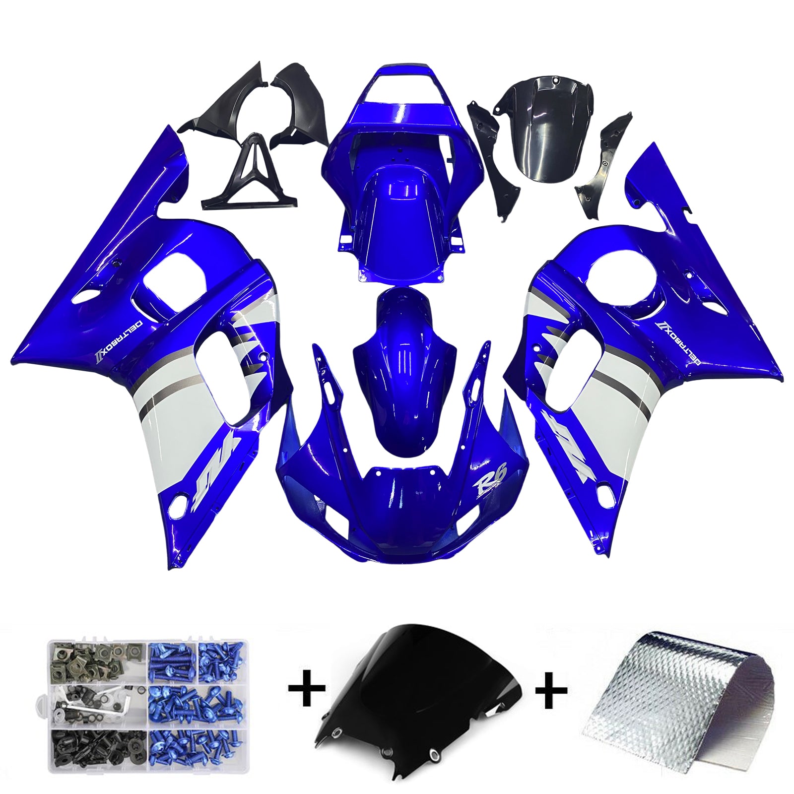 Kit de carénage en plastique ABS pour Yamaha YZF R6 1998-2002 Blue White