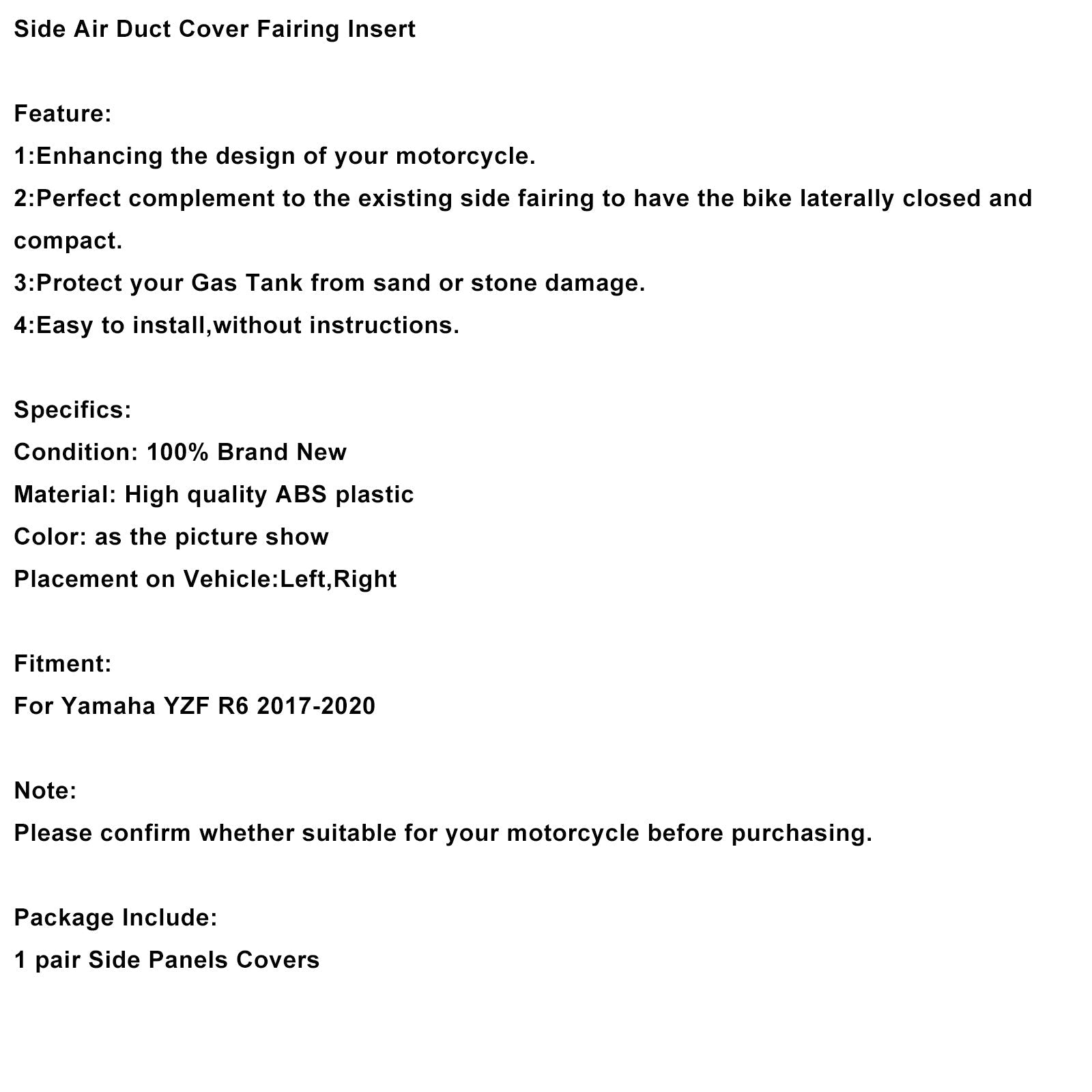 Copertura presa d'aria laterale per carenatura Yamaha YZF R6 (2017-2020)