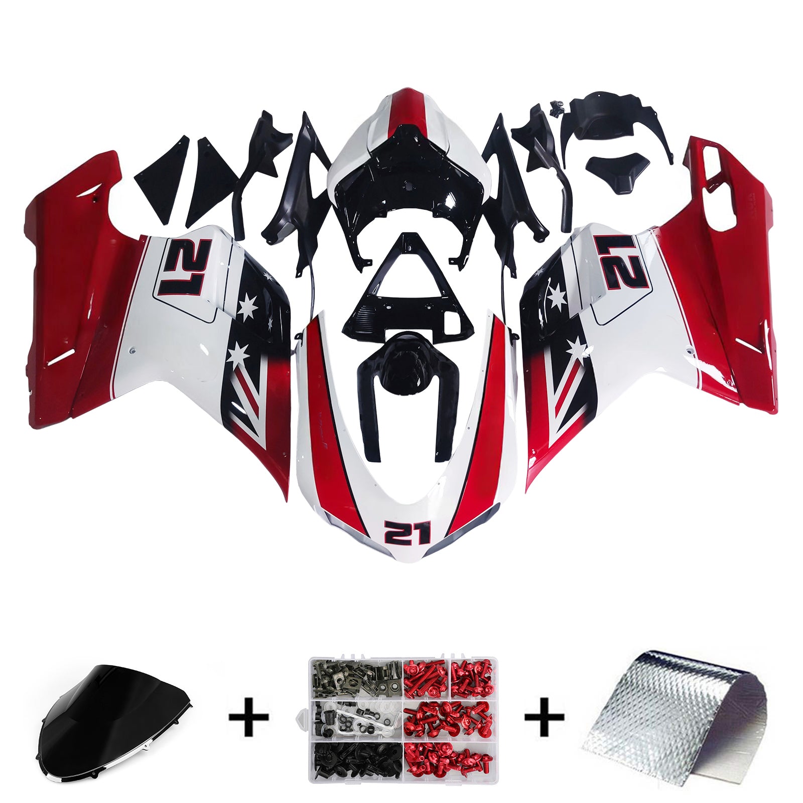 Kit de carénage par injection, carrosserie en plastique ABS, compatible avec Ducati 1098/1198/848 de 2007 à 2011