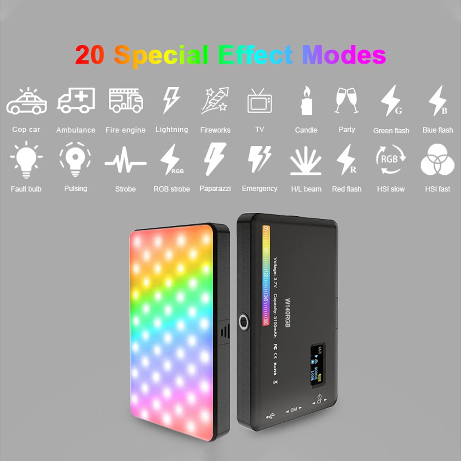 Luz de relleno LED RGB W140 para cámara de vídeo, teléfono móvil, belleza en vivo, al aire libre