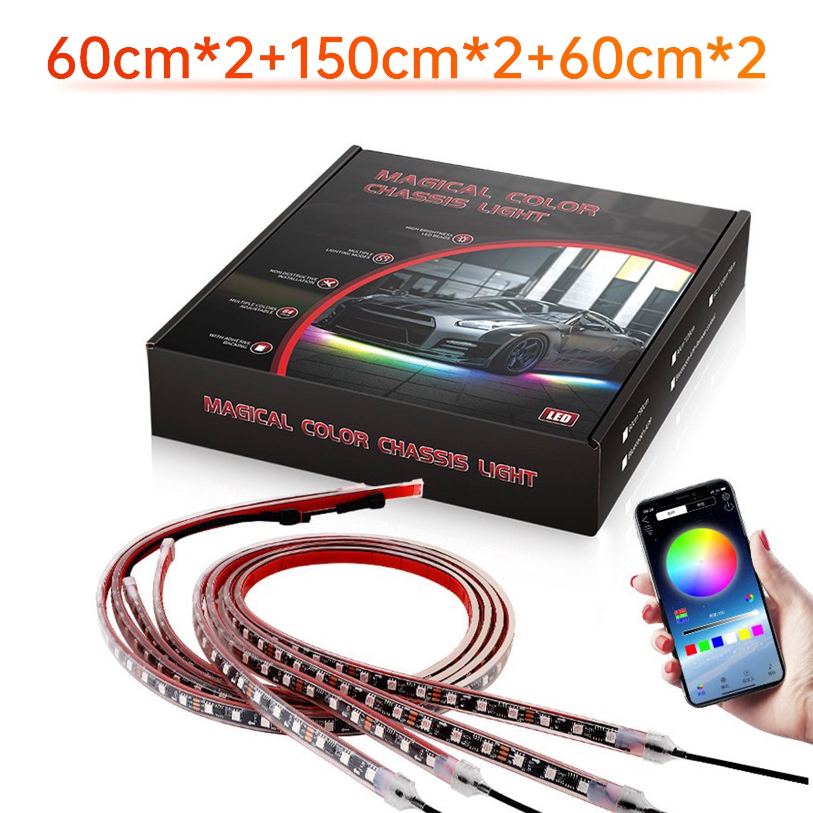 Juego de 6 luces LED para chasis, con controlador'Aplicación Luz Ambiental Fantasía (60 cm x 2 + 150 cm x 2 + 60 cm x 2)