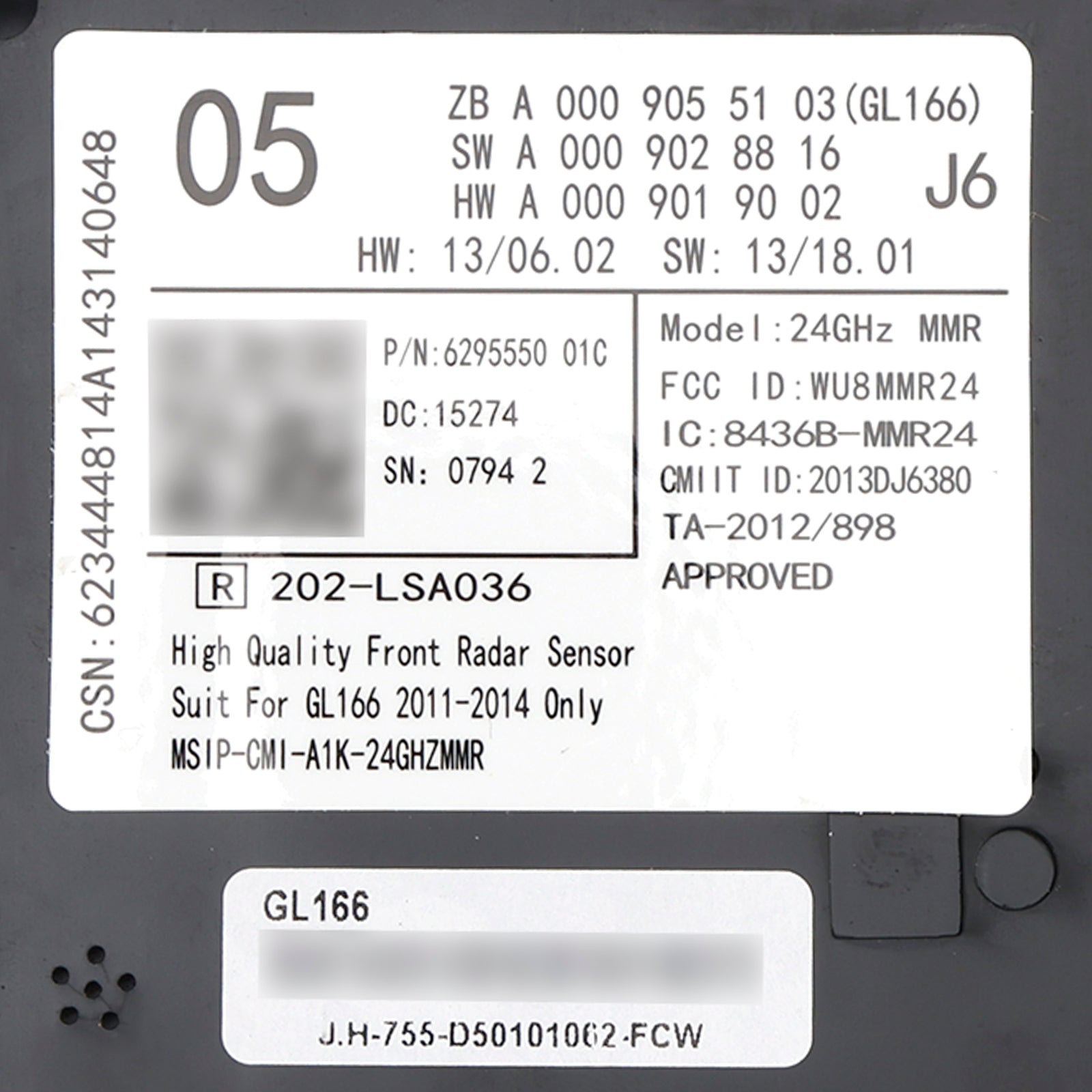 Mercedes GL166 2011-2014 antes del sensor de radar Mercedes, A0009055103, A0009028816 Unidad de control, A0009009102