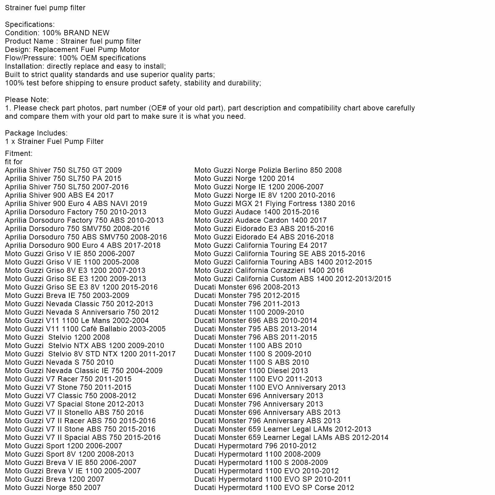 Sitko Filtra Pompy Paliwa do Ducati Monster Hypermotard Guzzi Shiver Dorsoduro