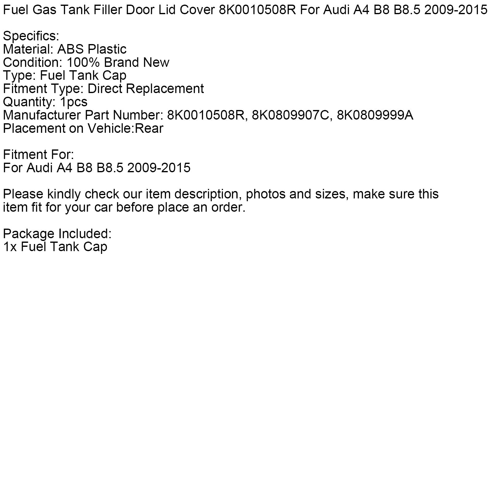 Couvercle de réservoir de carburant 8K0010508R pour Audi A4 B8 B8.5 2009-2015