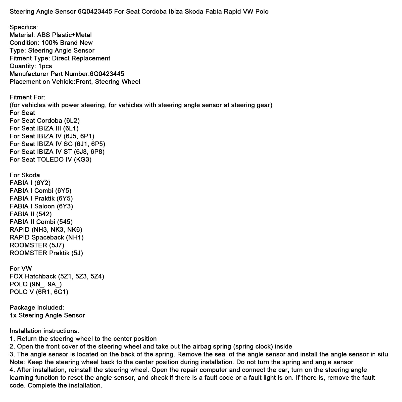 Senzor d&Senzor kota krmiljenja 6Q0423445 za Seat Cordoba Ibiza Skoda Fabia Rapid VW Polo