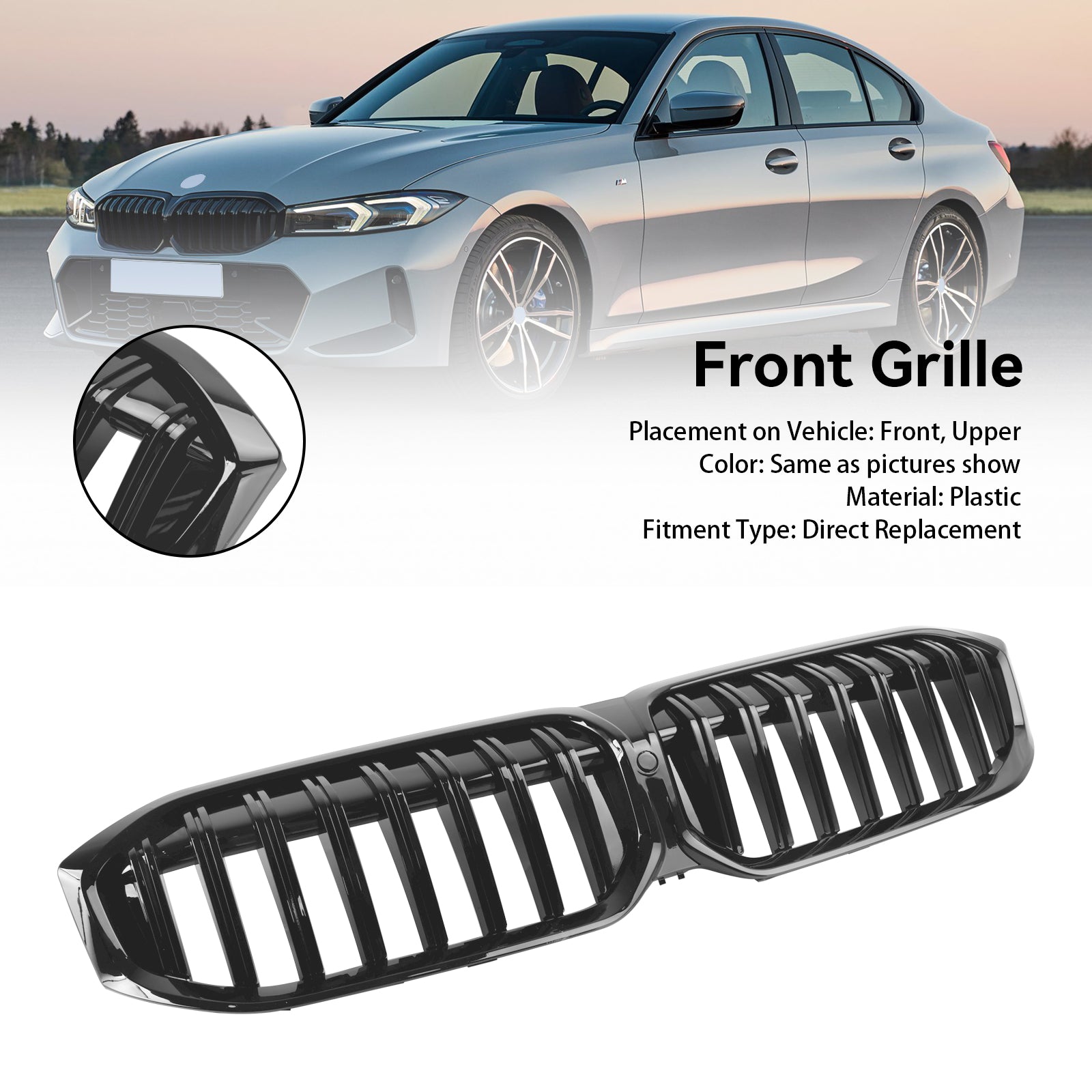 2023-2024 BMW 3 -sarja G20 G21 320I/330I/M340I/318I/320d Frant Real Glloss Black Grill Grill