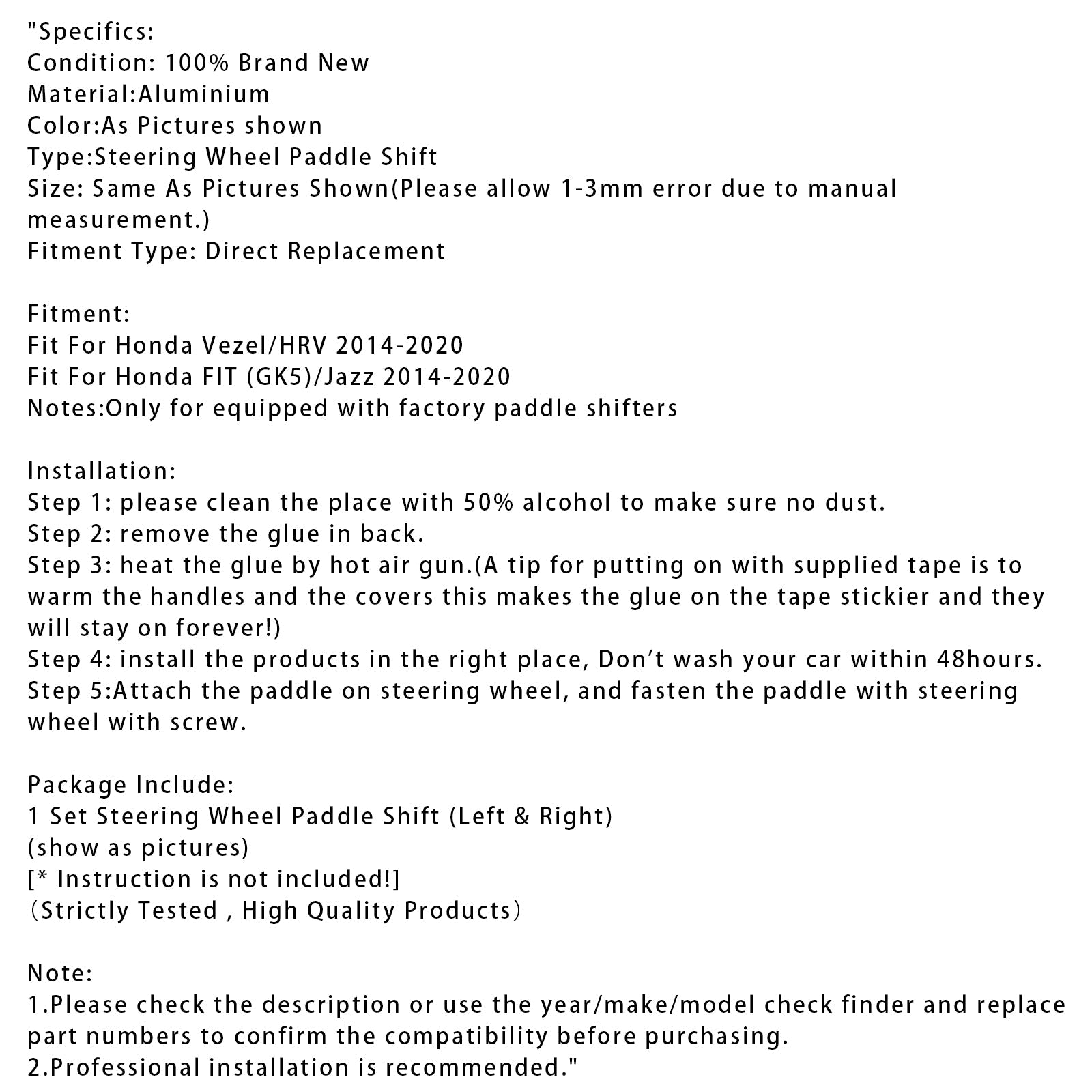 Extension de palettes de changement de vitesse au volant en aluminium pour Honda FIT VEZEL HRV 2014-2020