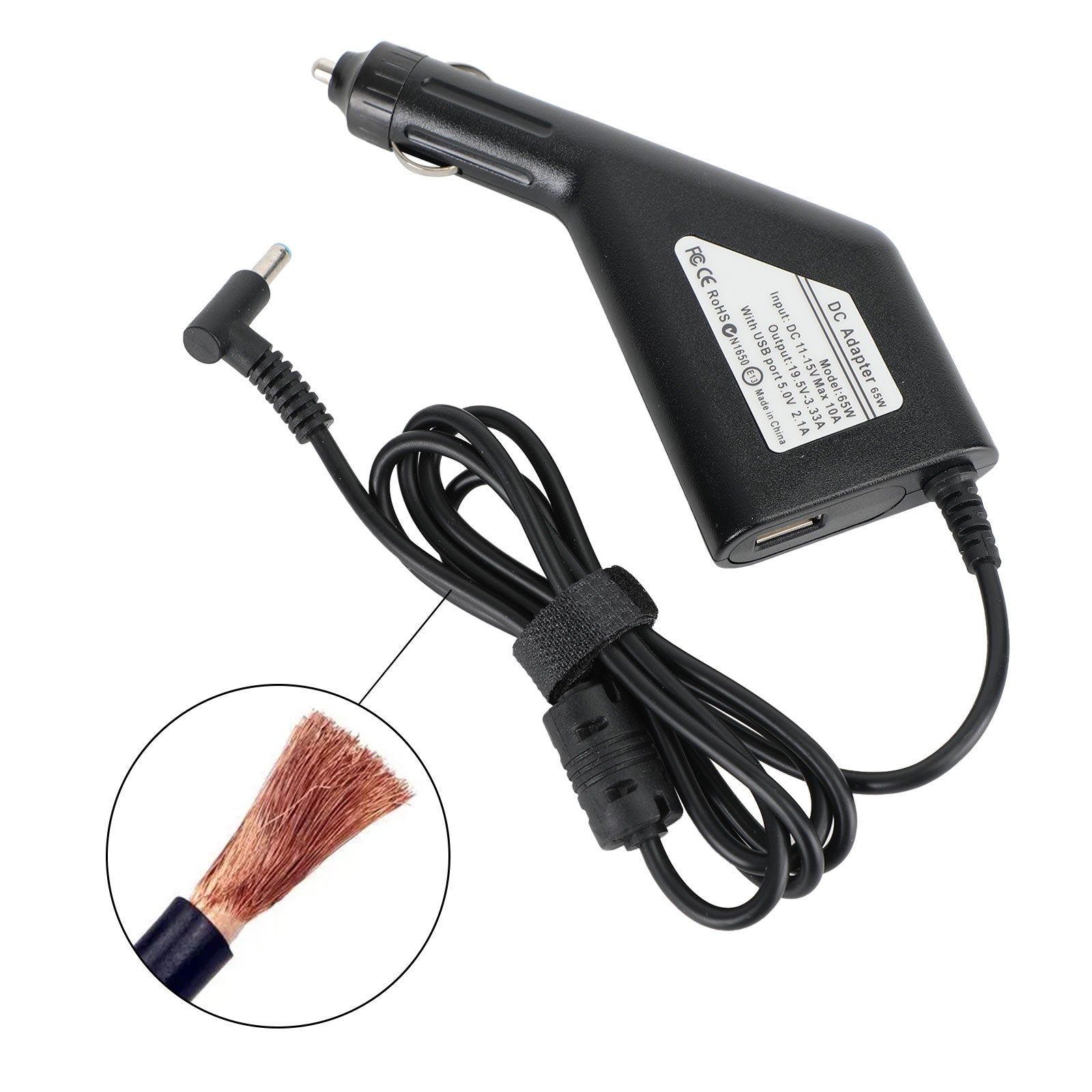 Cargador de coche para ordenador portátil de 65W, fuente de alimentación, adaptador de CC Universal para HP 19,5V 3,33A