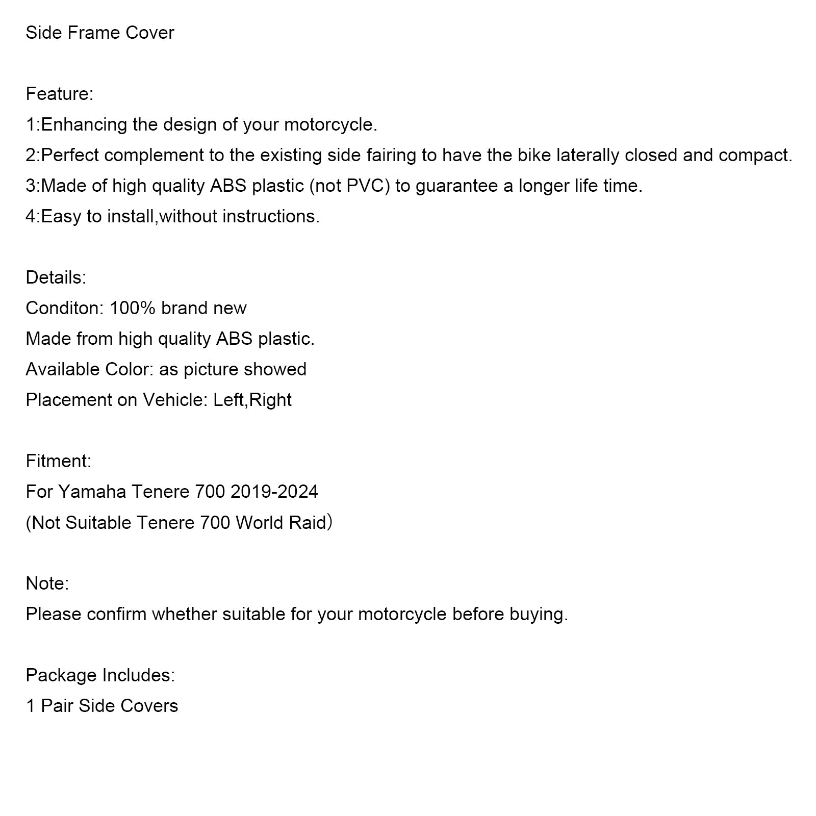 Marco lateral de protección Panel de protección Cubierta para Yamaha Tenere 700 2019-2024