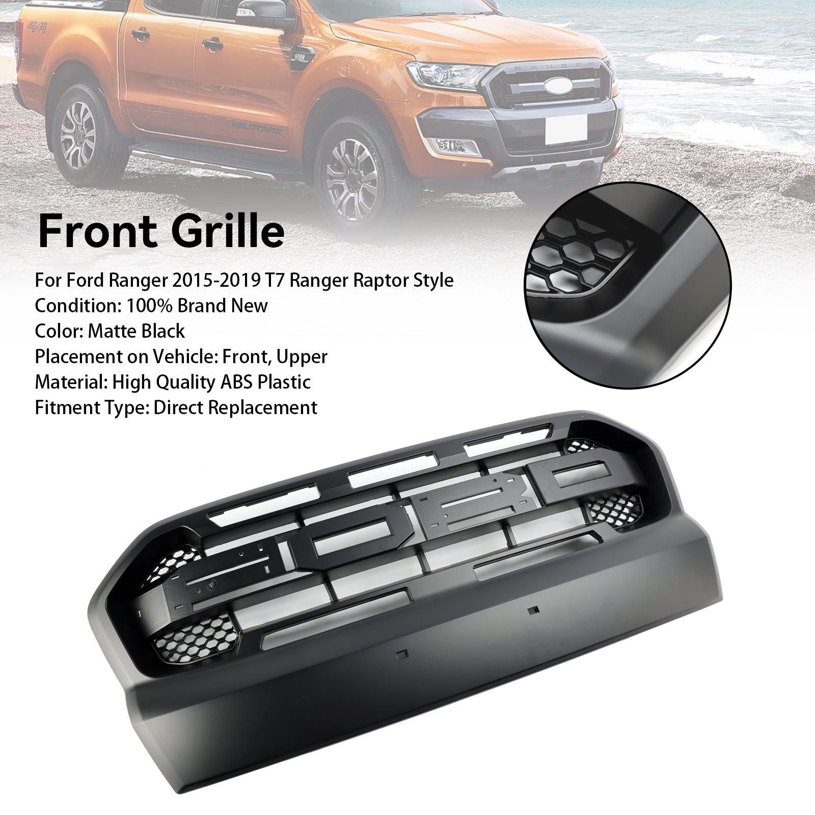 Grille Paraurti pred Ford Ranger 2015 2016 2018 2018 2019 T7 Style Raptor Noir Mat Ranger Ranking
