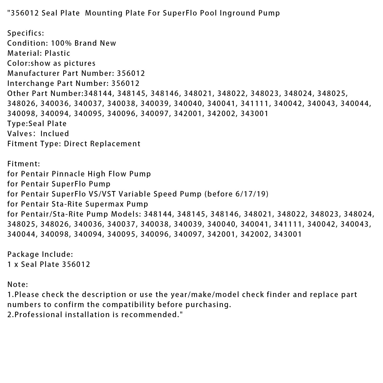 Plaque de montage pour pompe de piscine creusée SuperFlo (356012)