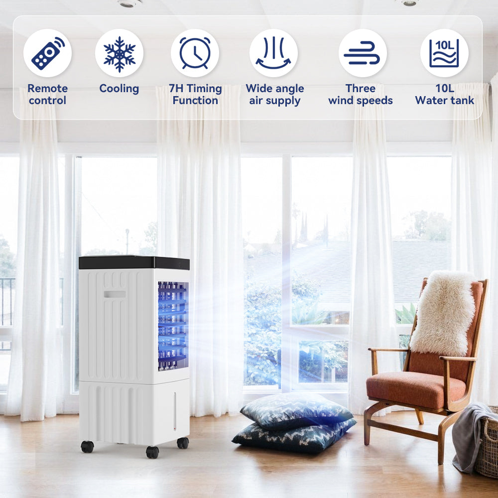 Air acondicionador evaporativo de 10 l 3 en 1 con un ventilador y un humidificador de control remoto