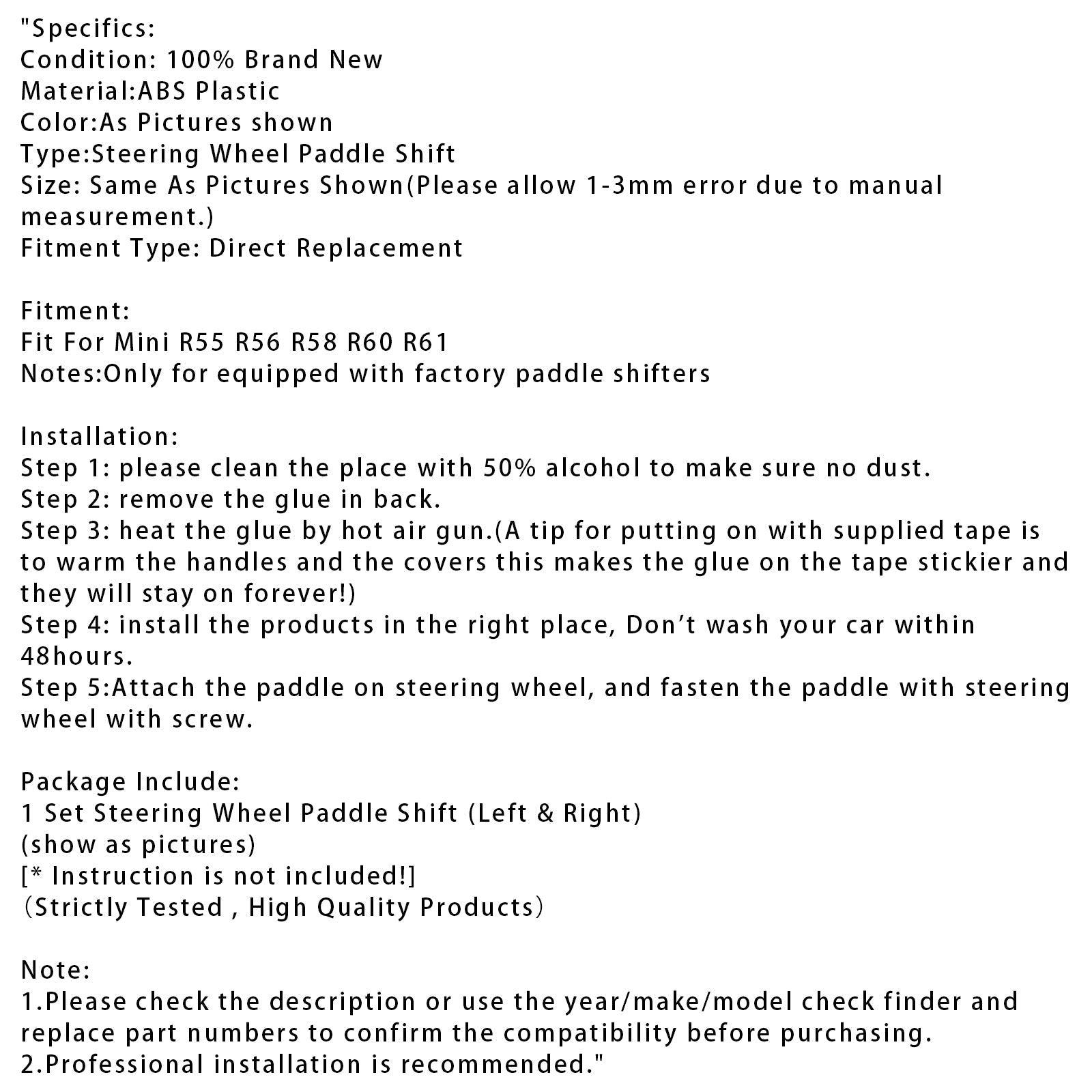 Extensión de la conducción de paletas de velocidad para el volante para Mini R55 R56 R58 R60 R61