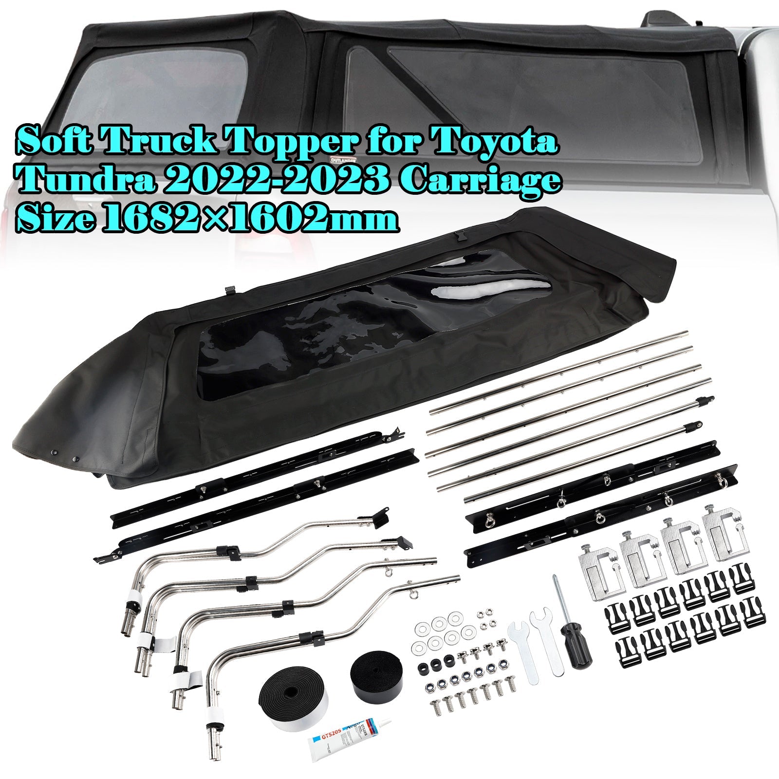 Prilagodljiva strešna streha Toyota Tundra 2022-2023, dimenzije : 1 682 × 1 602 mm
