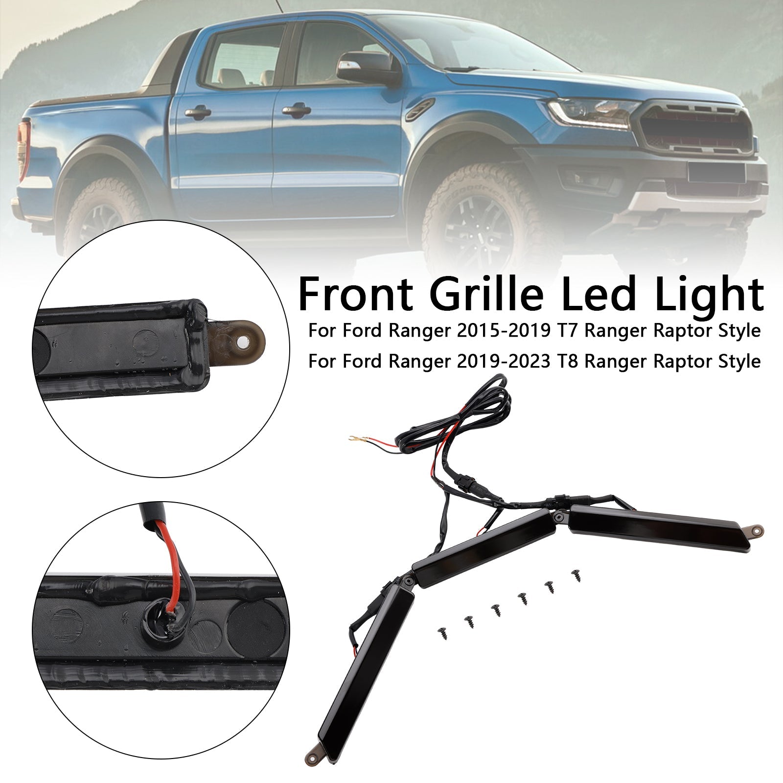 Calandre de pare-chocs avant avec éclairage LED pour Ford Ranger 2015-2023 T7 T8
