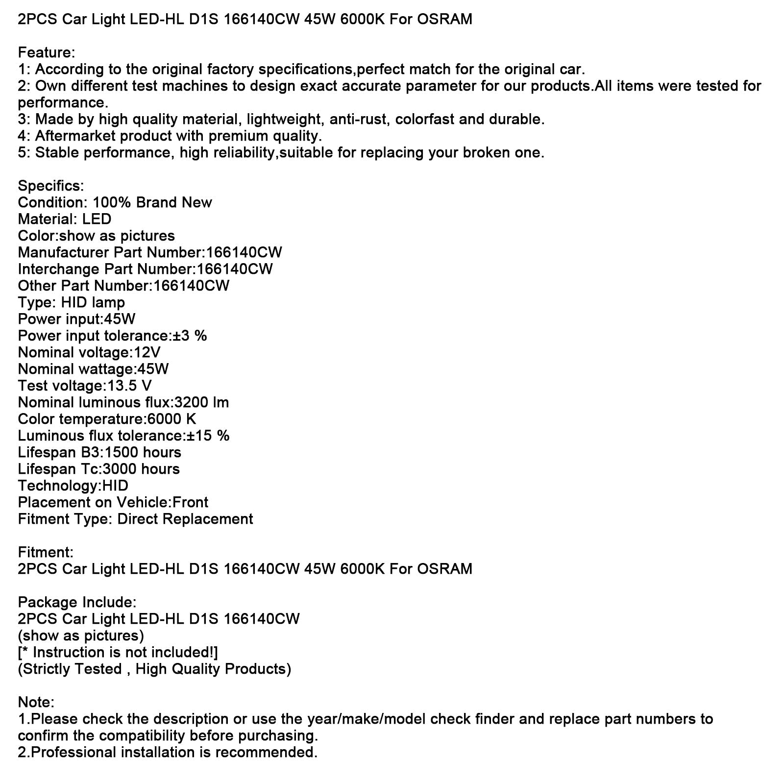 Set van 2 LED-lampen HL D1S 166140CW 45 W 6 000 K voor OSRAM auto