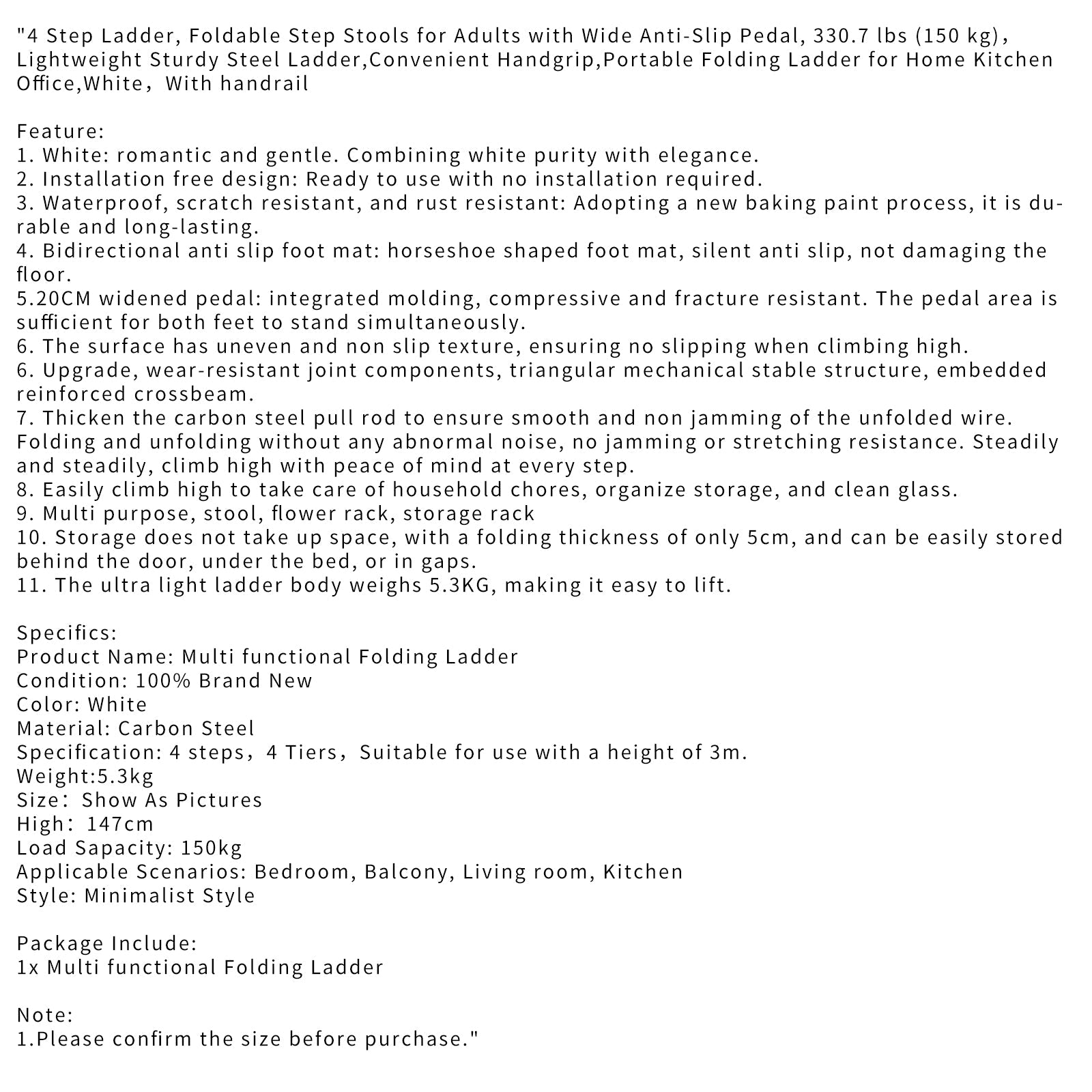 Escalera de 4 peldaños, taburetes plegables para adultos, pedal antideslizante, ligero