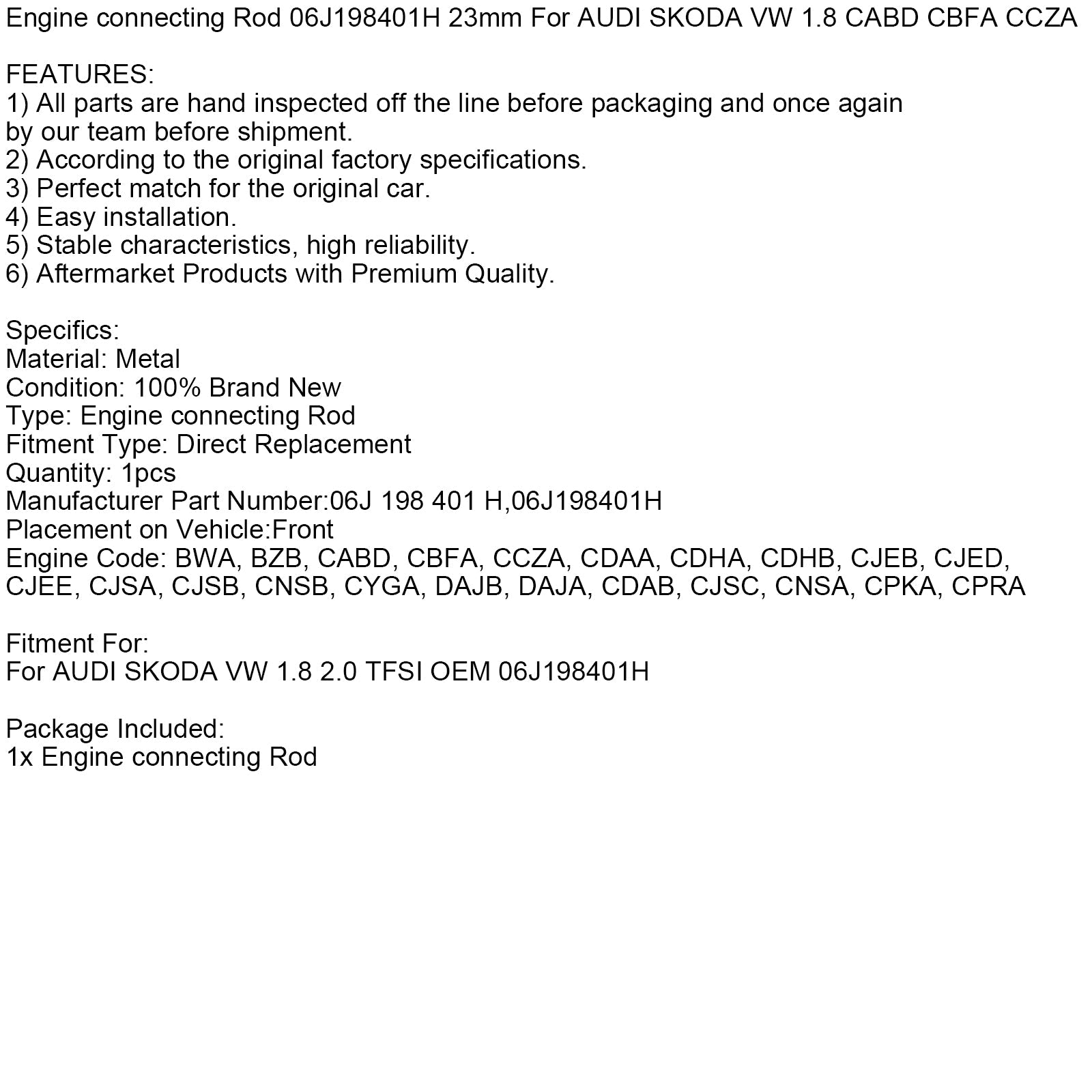 Asta di collegamento del motore 06J198401H 23 mm per Audi Skoda VW 1.8 Cabd CBFA CCZA