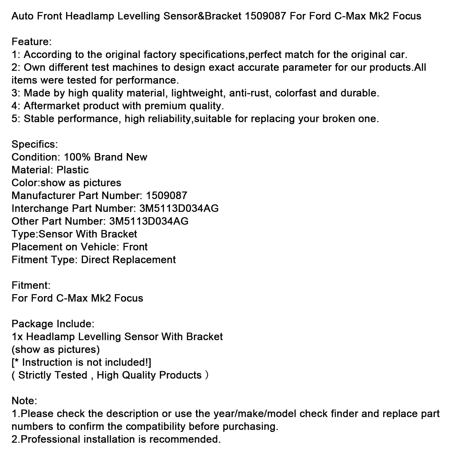 Sensore del faro anteriore automatico e supporto per Ford C-Max Mk2 Focus 1509087