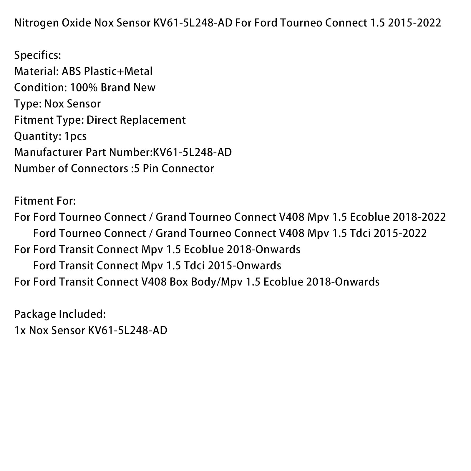 Sensor d'oxide van'stikstof NOX KV61-5L248-AD voor Ford Tourneo Connect 1.5 (2015-2022)