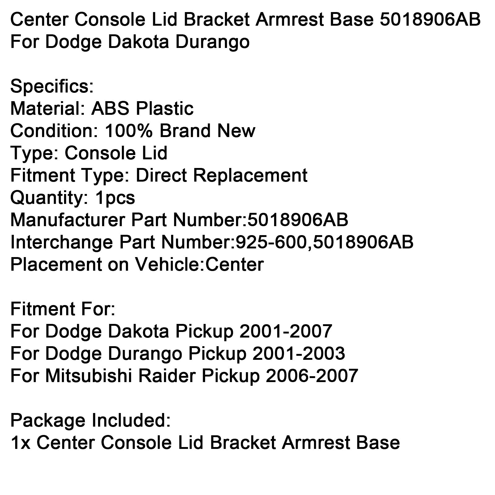Nosilec pokrova sredinske konzole, podstavek&Naslon za roke 5018906AB za Dodge Dakota Durango