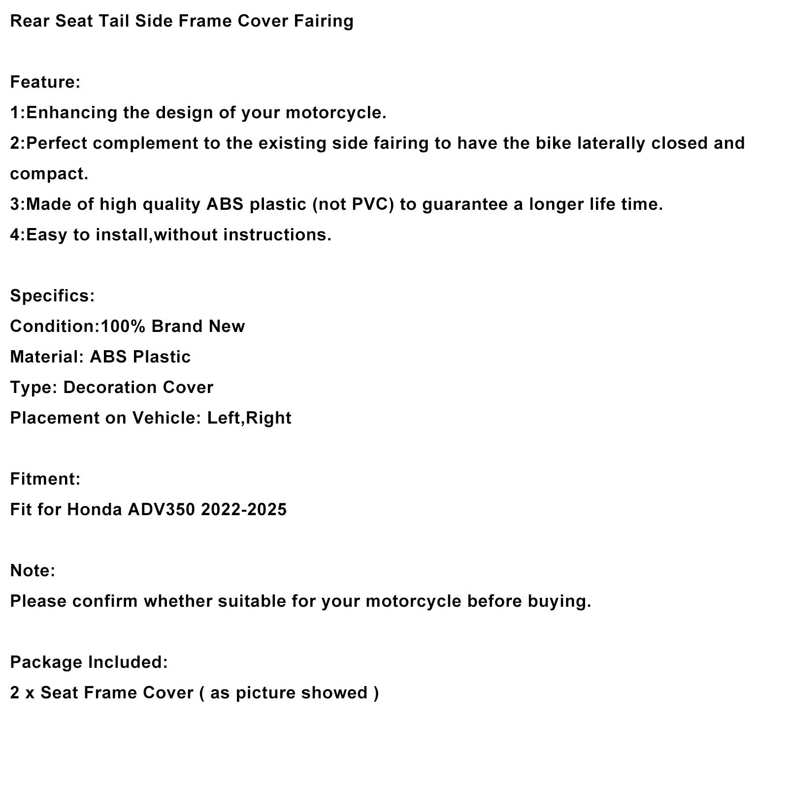 Carénage latéral arrière de selle pour Honda ADV 350 (2022-2025)