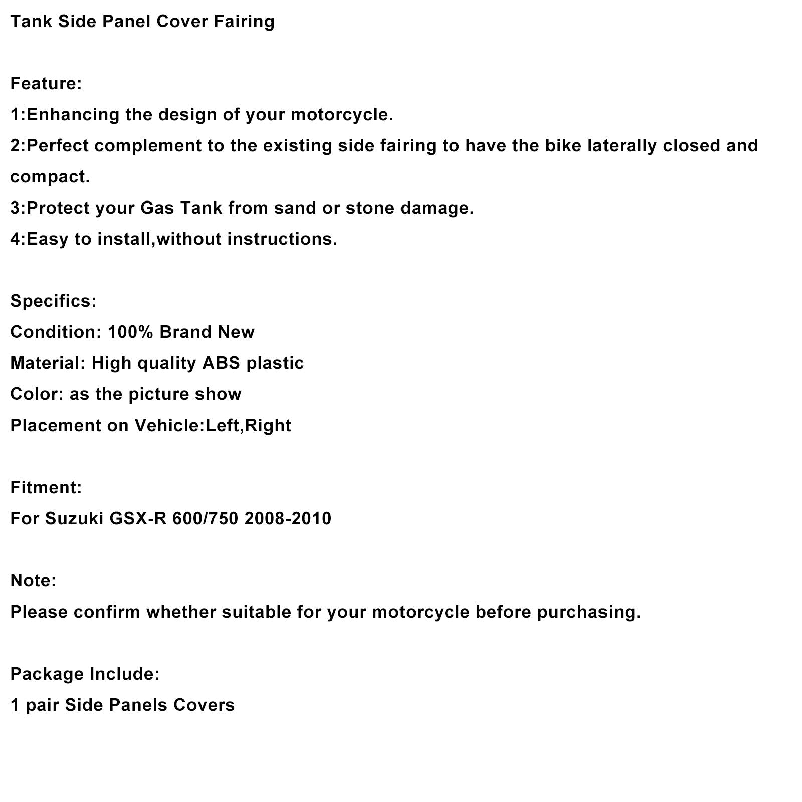 Carénage latéral de réservoir pour Suzuki GSXR600 et GSXR750 (2008-2010)