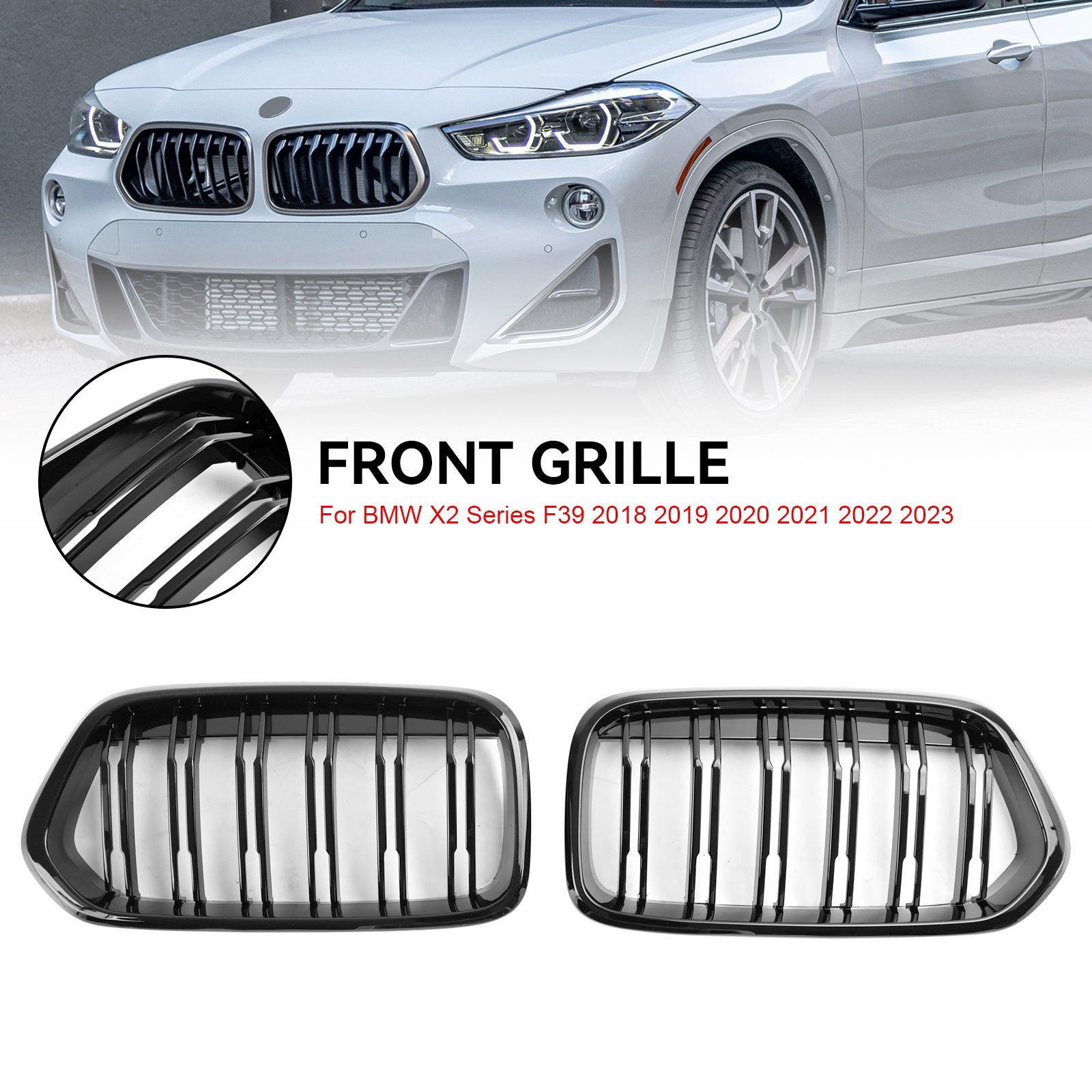 Gloss Black Front Bumper Grill Grille Pour BMW X2 Series F39 2018-2023