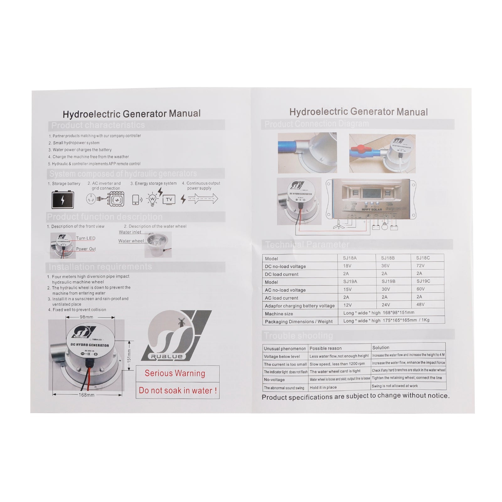 Generador hidroeléctrico con 24 V de turbina de flujo de agua CC 36 V 36 W/50 W CA