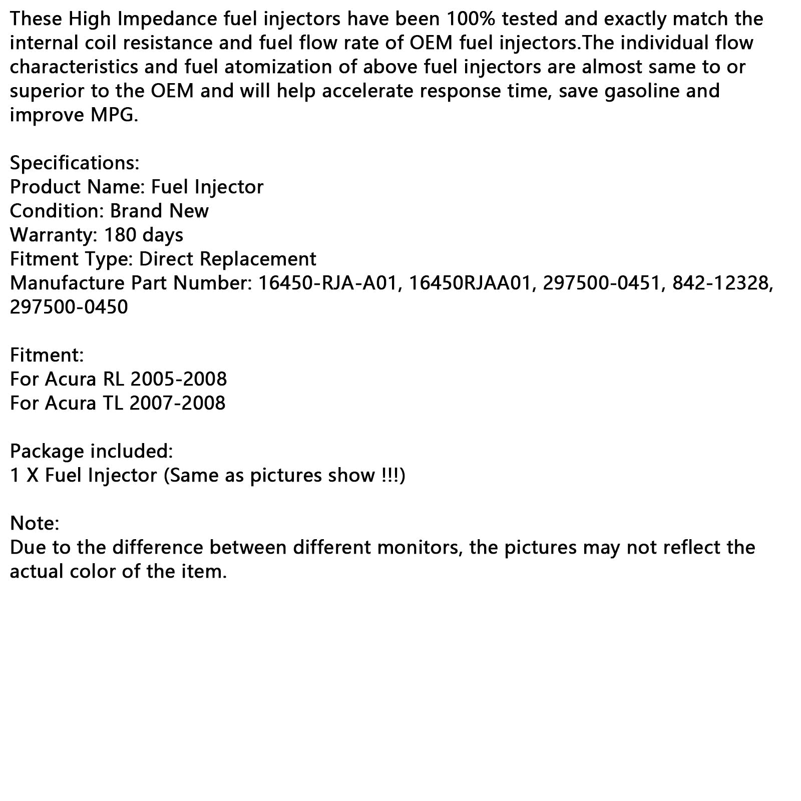 Injektor za gorivo 16450-RJA-A01 za Acura RL TL 3,5 L V6 2005-2008