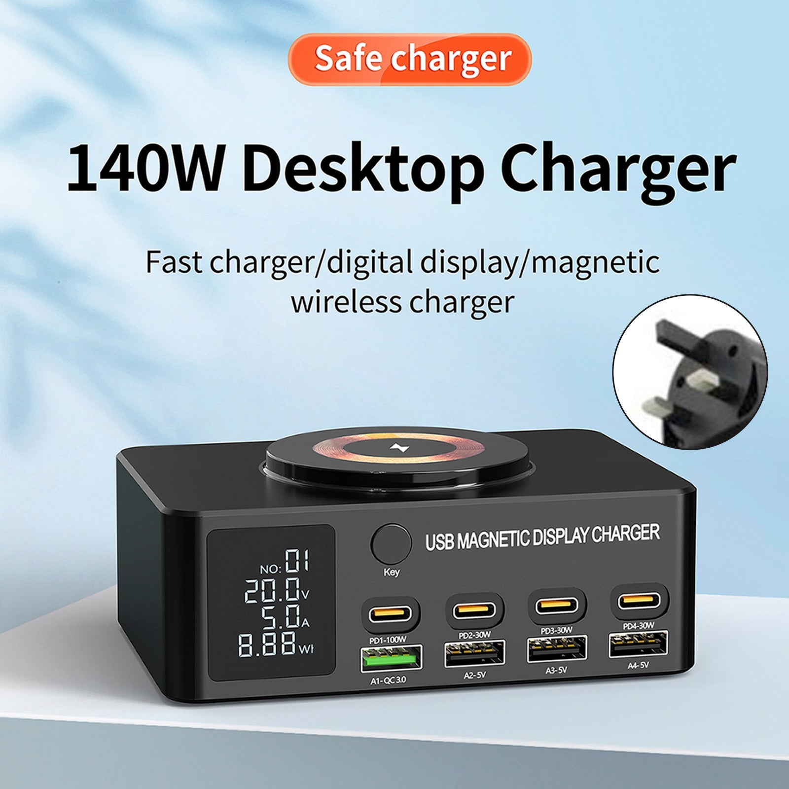 Caricatore rapido 140 W PD100 W Multiport intelligente USB per laptop