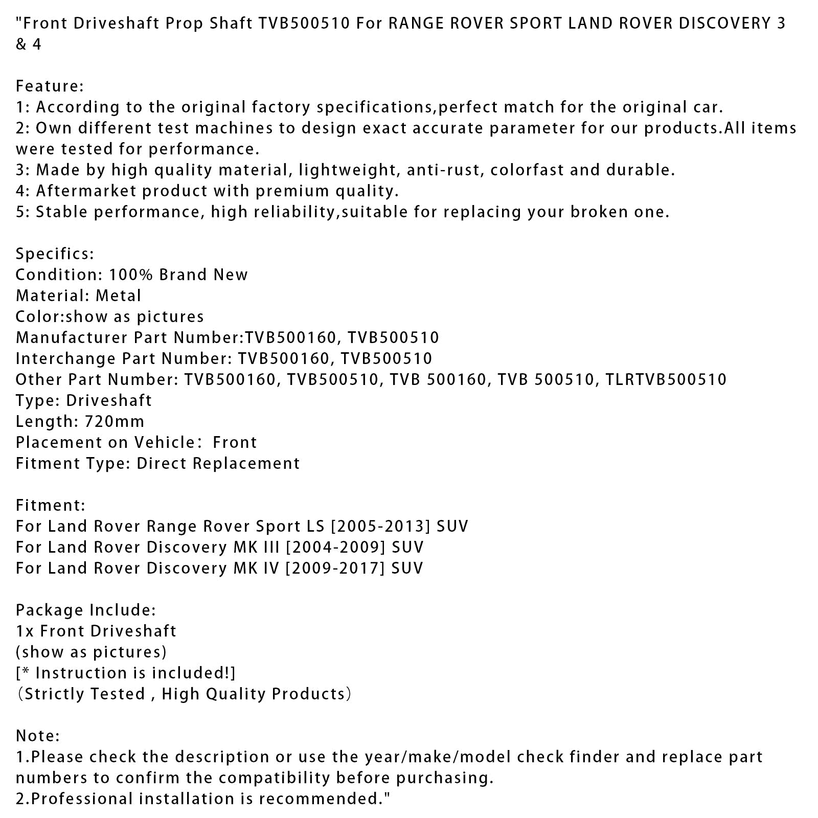 Etuvaihteisto maastoautolle Land Rover Discovery MK III 2004-2009 TVB500160 TVB500510