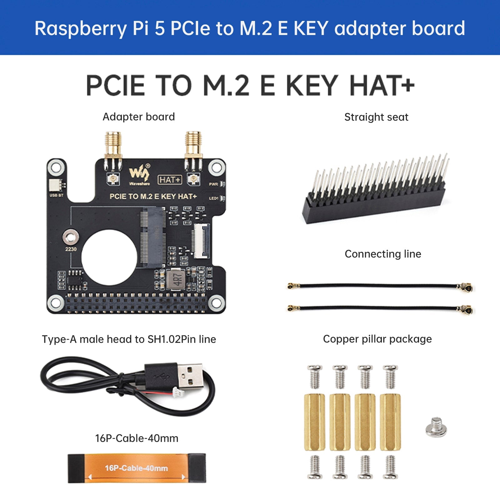 Carte d'extension Raspberry Pi 5 PCIe vers M.2 E Key pour carte réseau sans fil NGFF