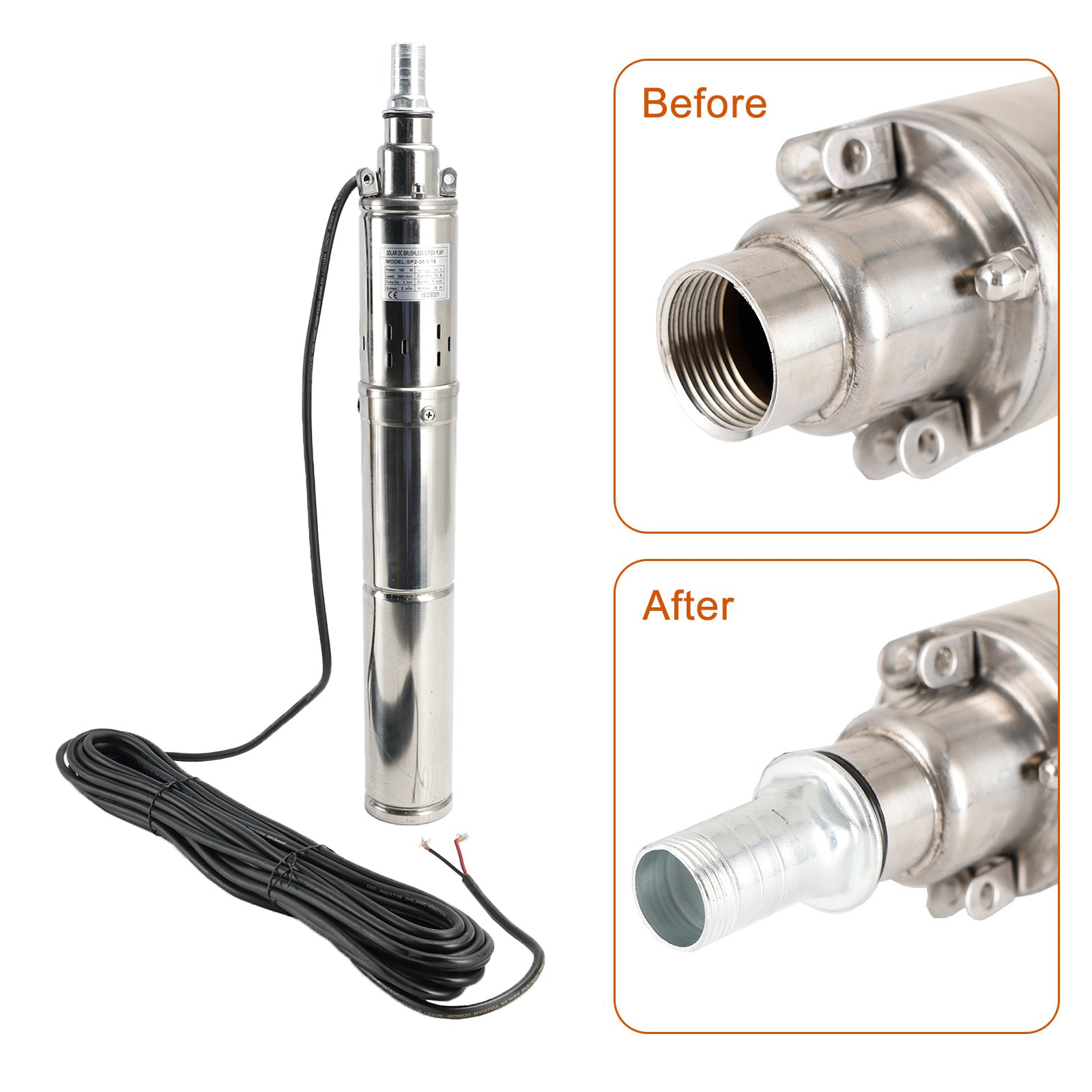 3" 12V 150W MPPT Screw Solar Bore Pump Submersible Deep Well Hole Steel
3" 12V 150W Deep Well Solar Submersible Bore Hole Water Pump Built-in MPPT